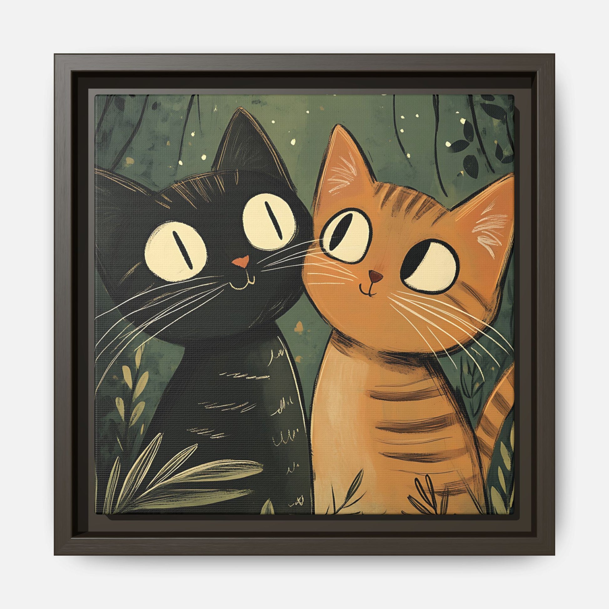 Cats in Love Framed Canvas Wall Art Square - Canvasses