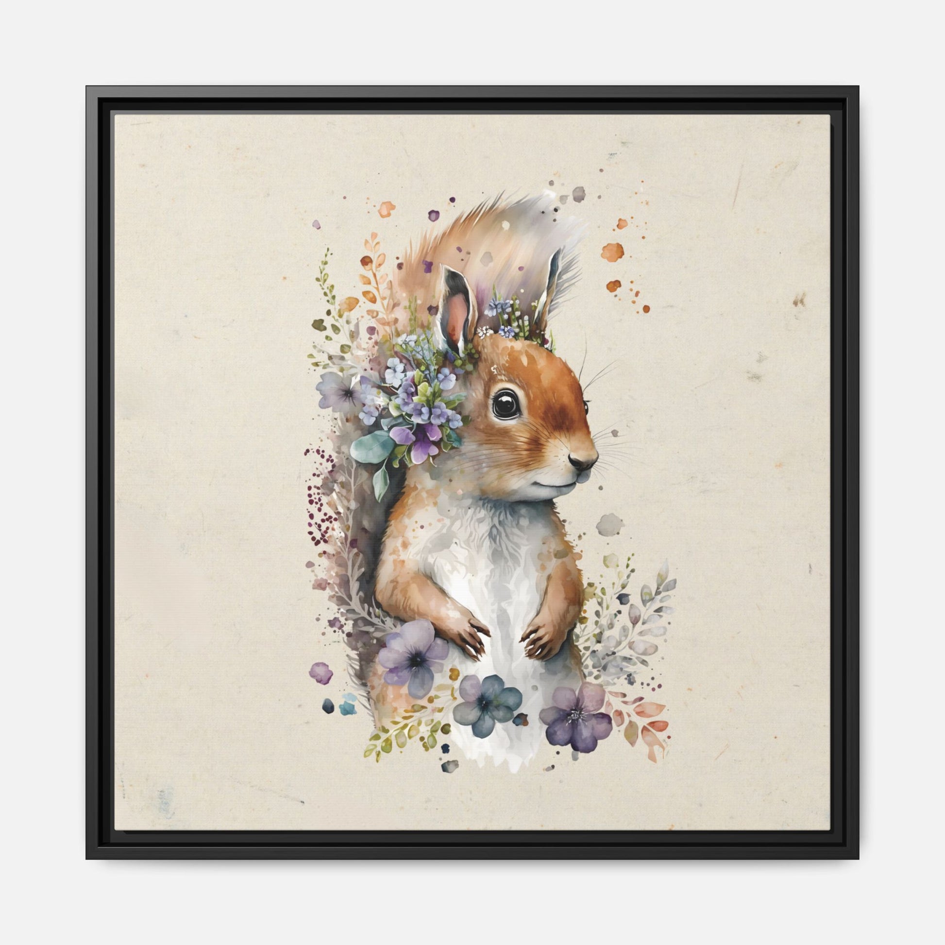 Watercolor Squirrel Framed Canvas Wall Art Square - Canvasses