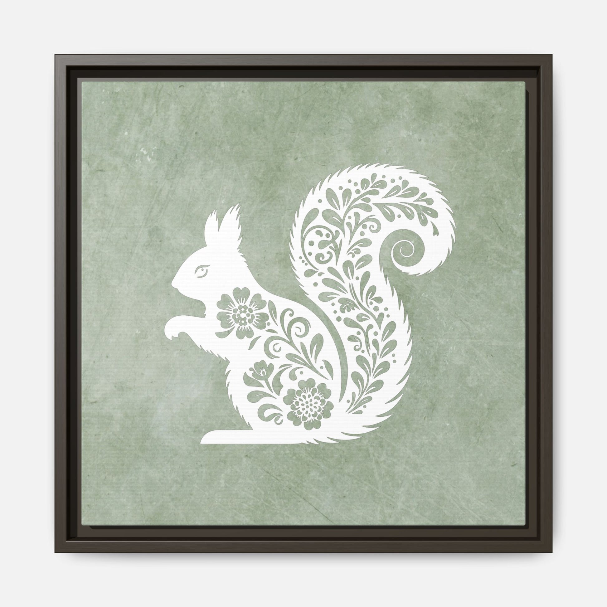 Silhouette Floral Squirrel Framed Canvas Wall Art Square - Canvasses