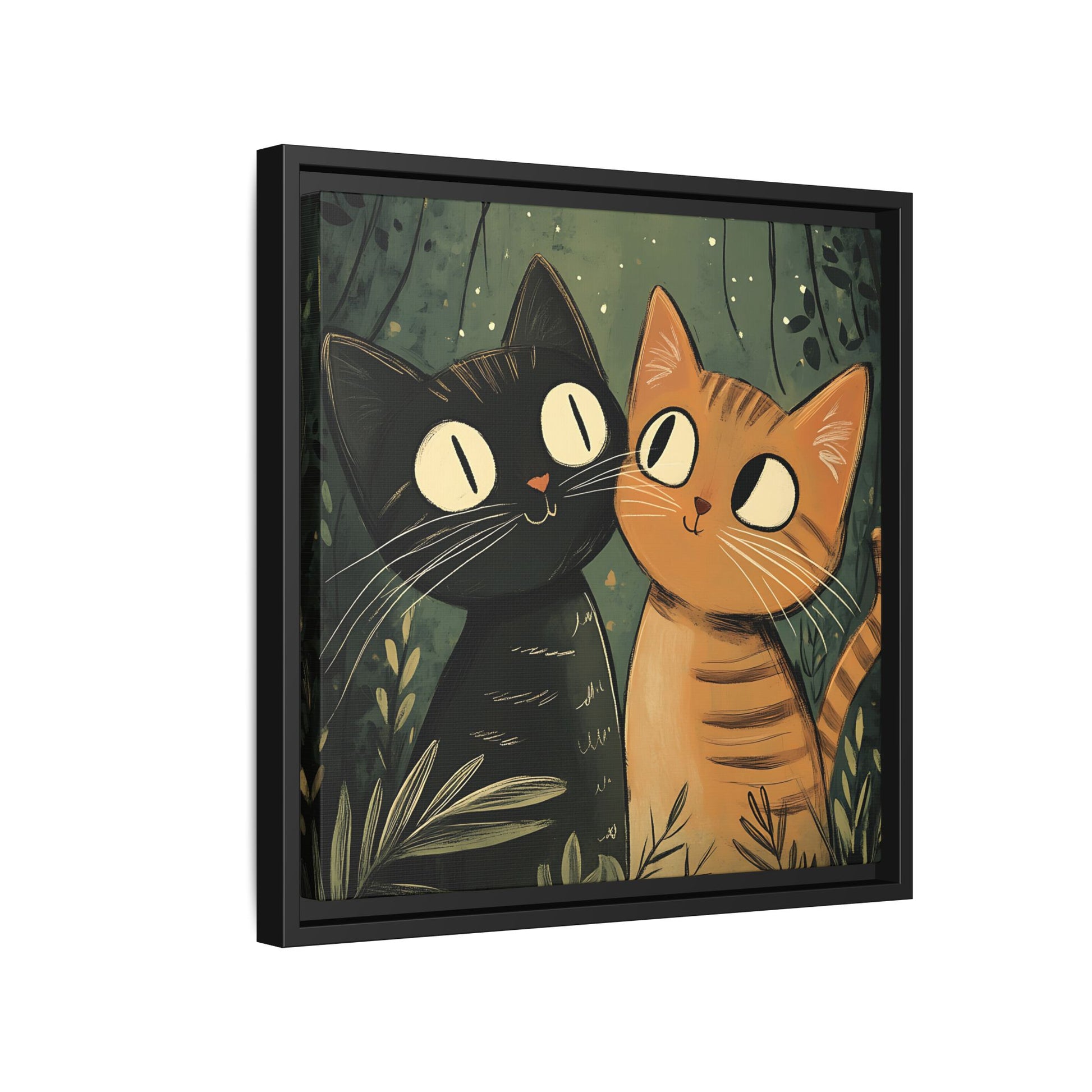 Cats in Love Framed Canvas Wall Art Square - Canvasses