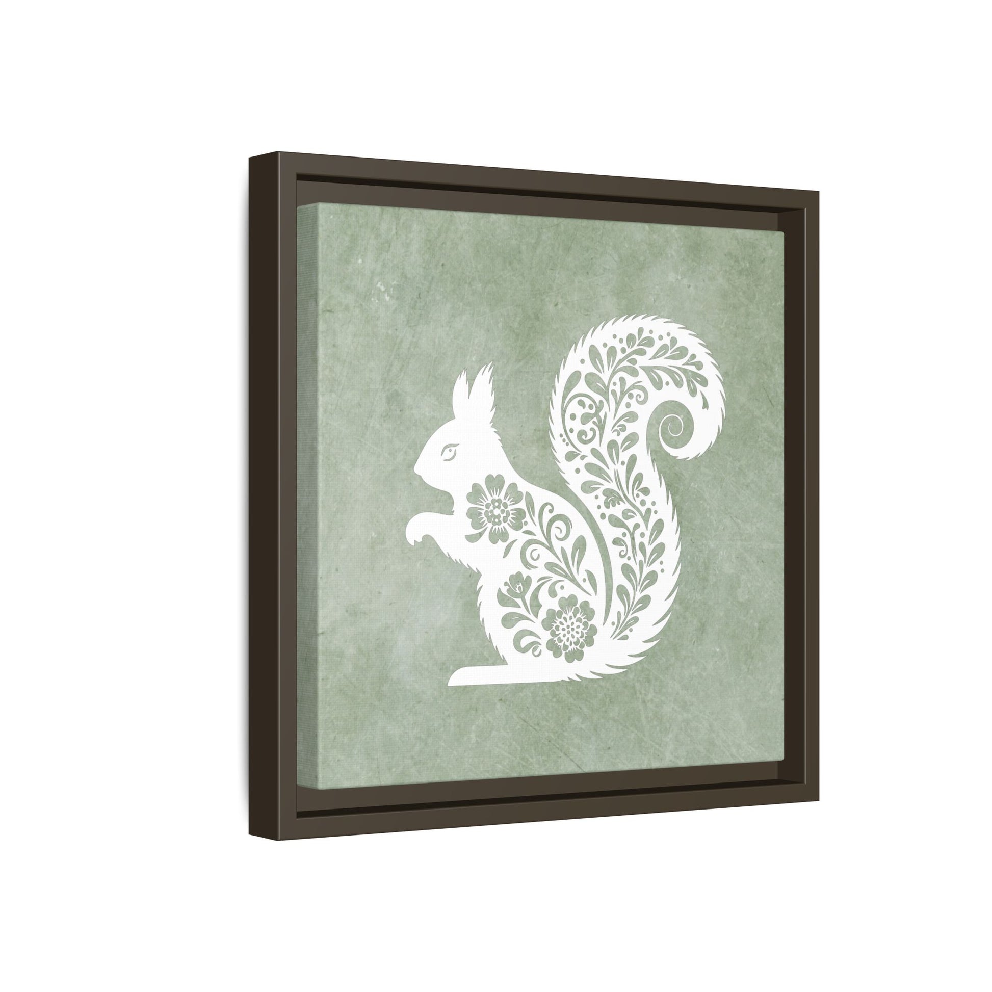 Silhouette Floral Squirrel Framed Canvas Wall Art Square - Canvasses