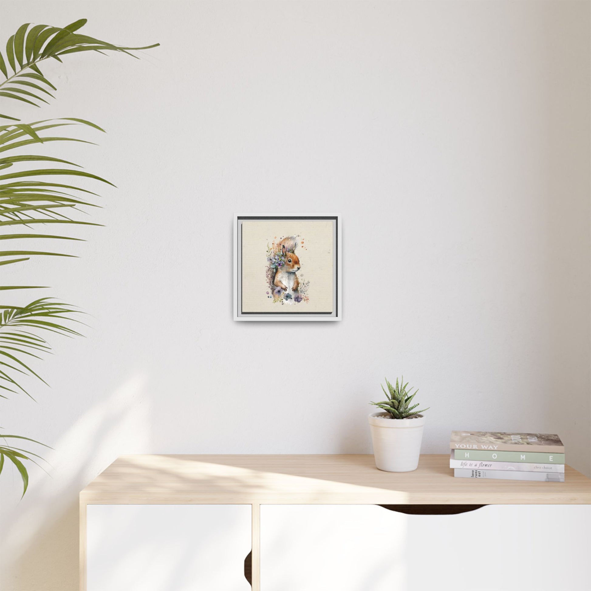Watercolor Squirrel Framed Canvas Wall Art Square - Canvasses