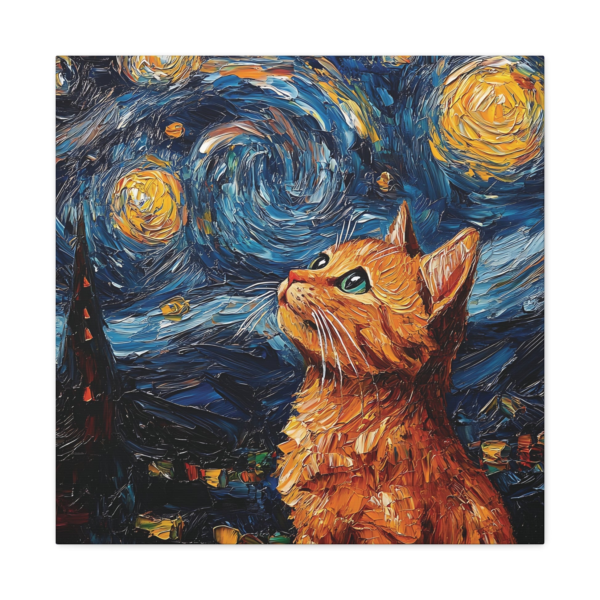 Golden Starry Cat Canvas Wall Art Square - Canvasses