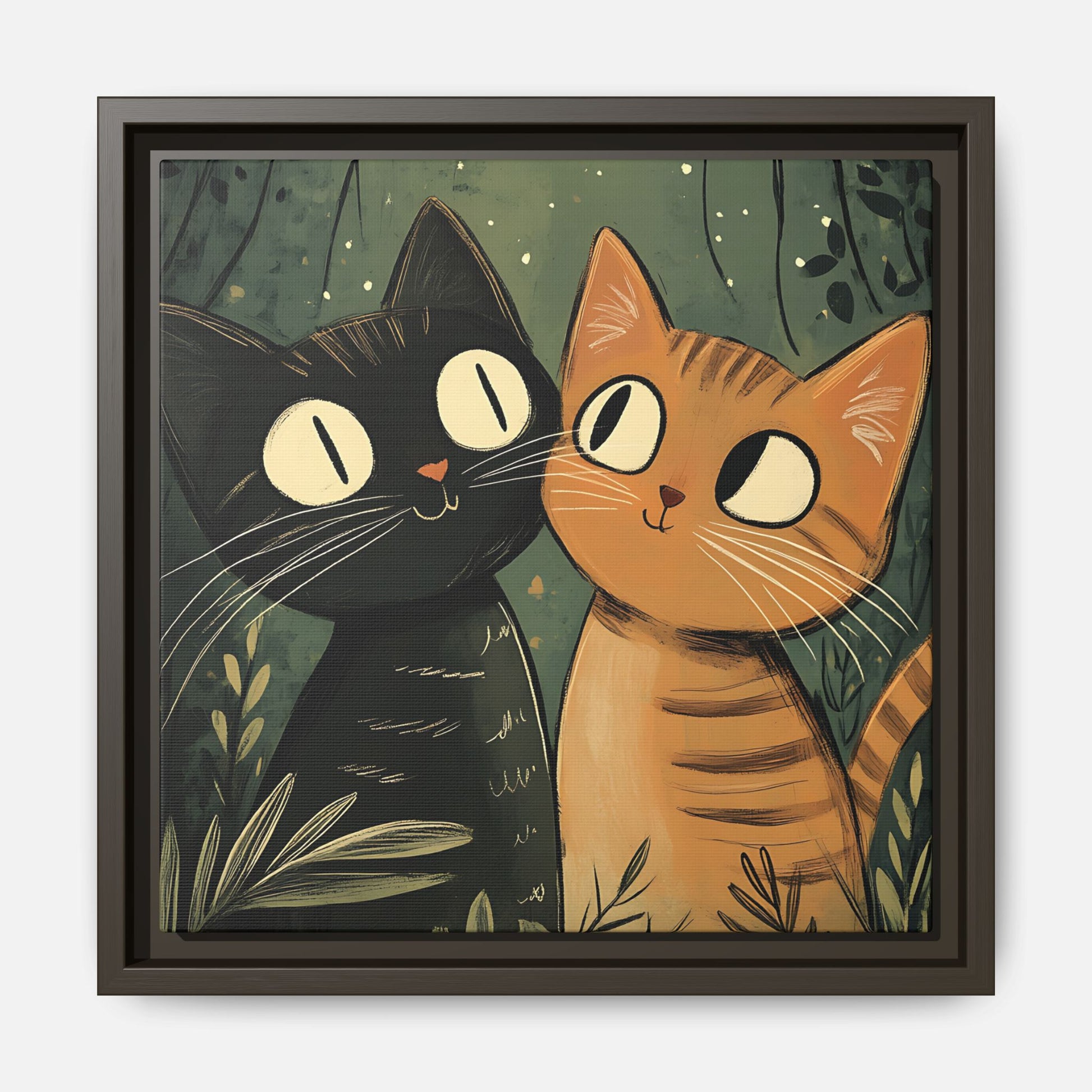 Cats in Love Framed Canvas Wall Art Square - Canvasses