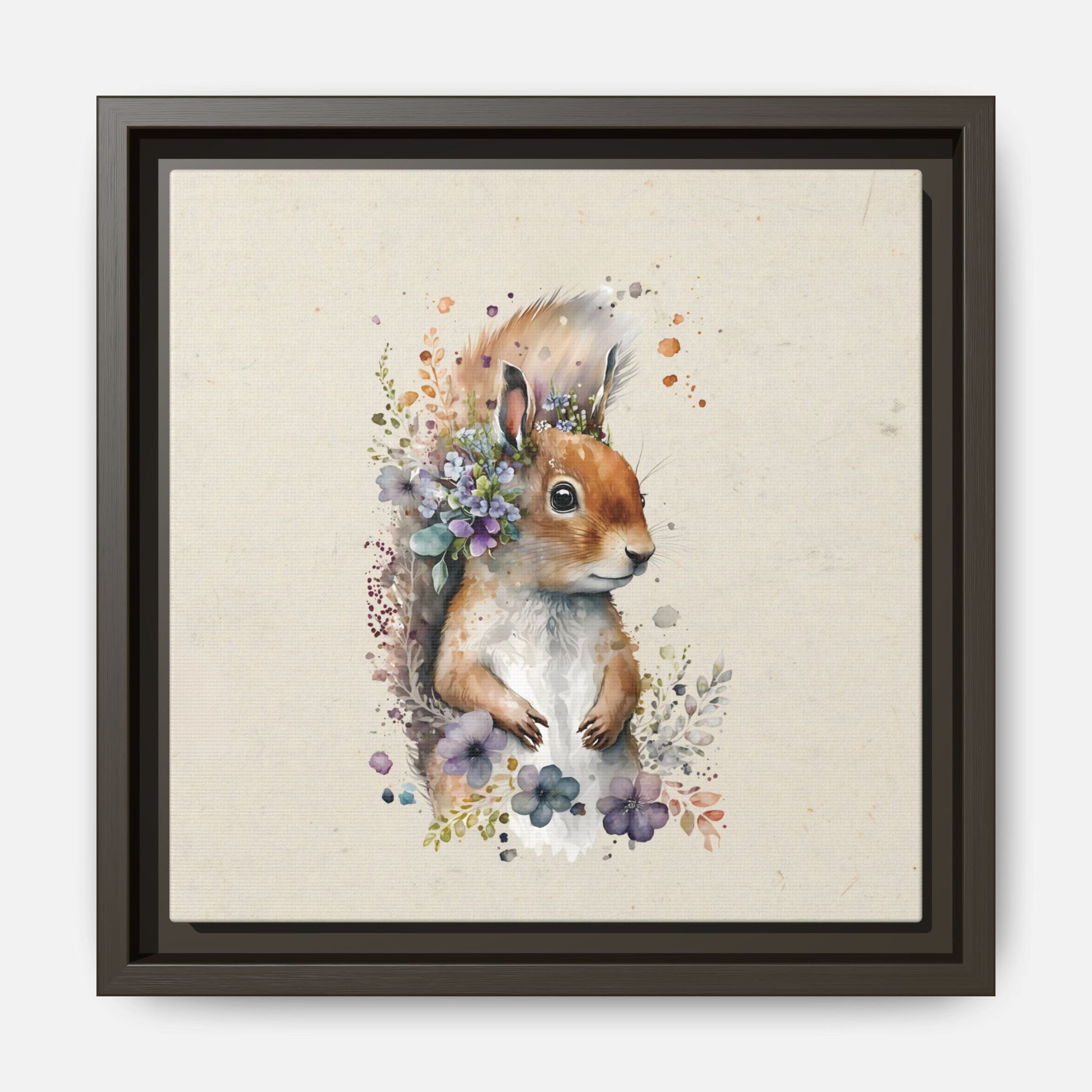 Watercolor Squirrel Framed Canvas Wall Art Square - Canvasses