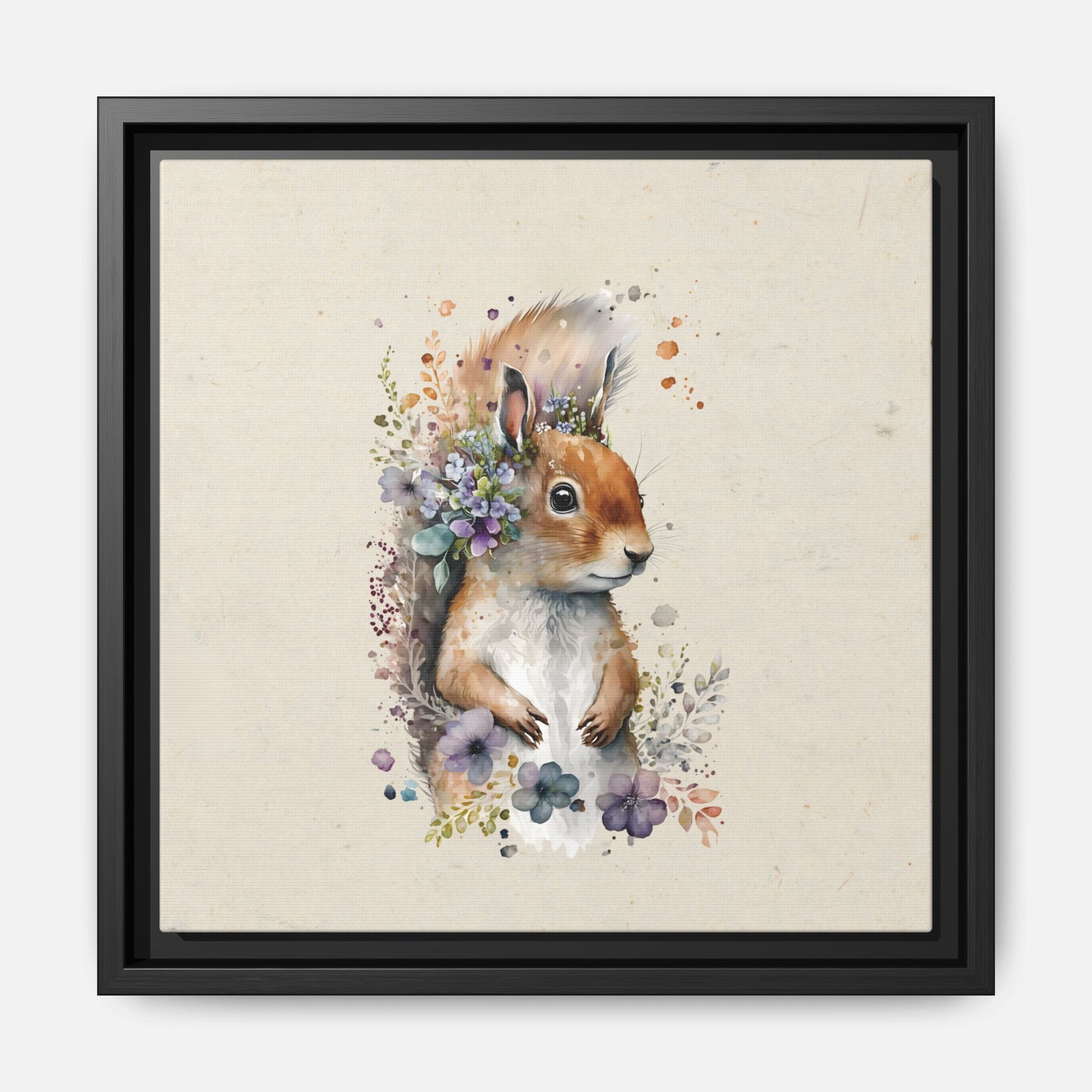 Watercolor Squirrel Framed Canvas Wall Art Square - Canvasses