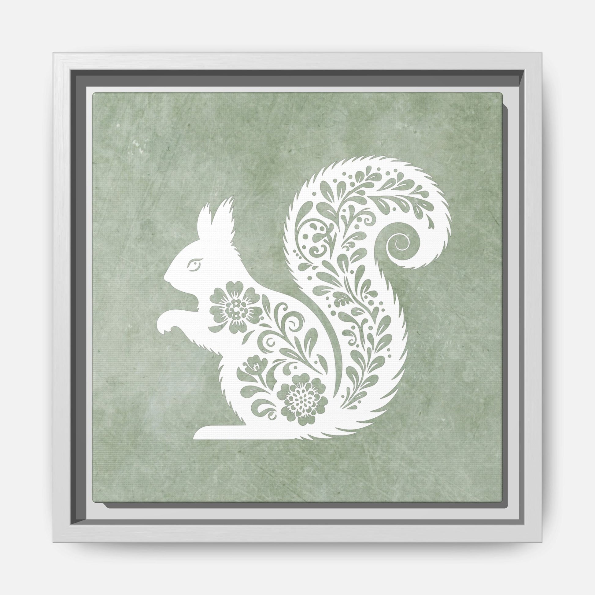 Silhouette Floral Squirrel Framed Canvas Wall Art Square - Canvasses