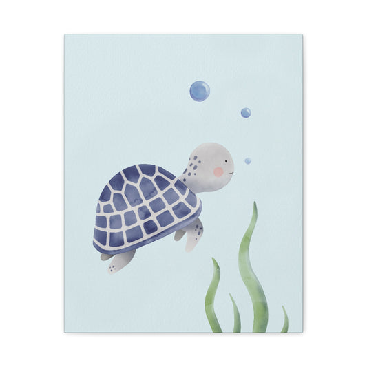 Watercolor Turtle Blue Canvas Wall Art Vertical - Canvasses