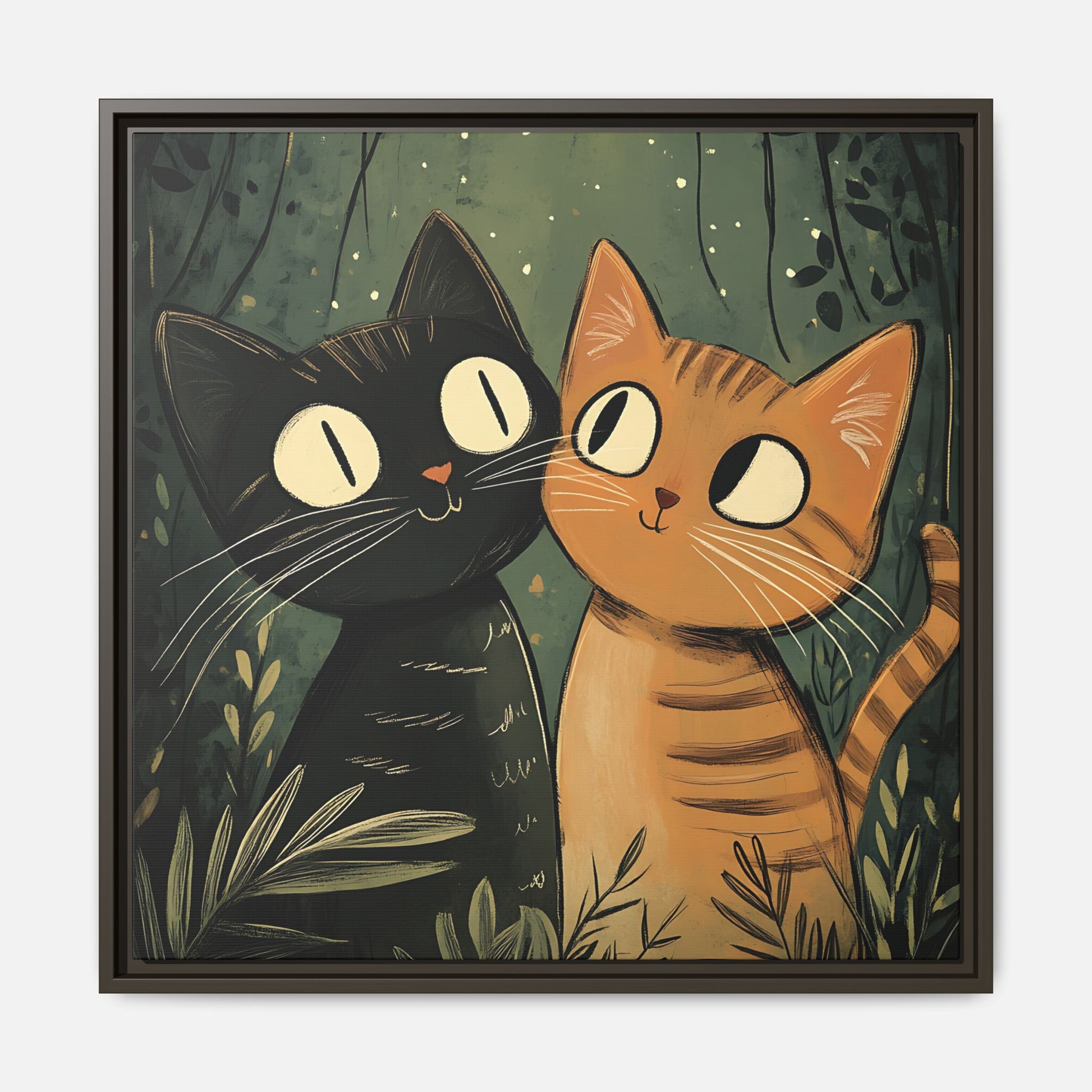 Cats in Love Framed Canvas Wall Art Square - Canvasses