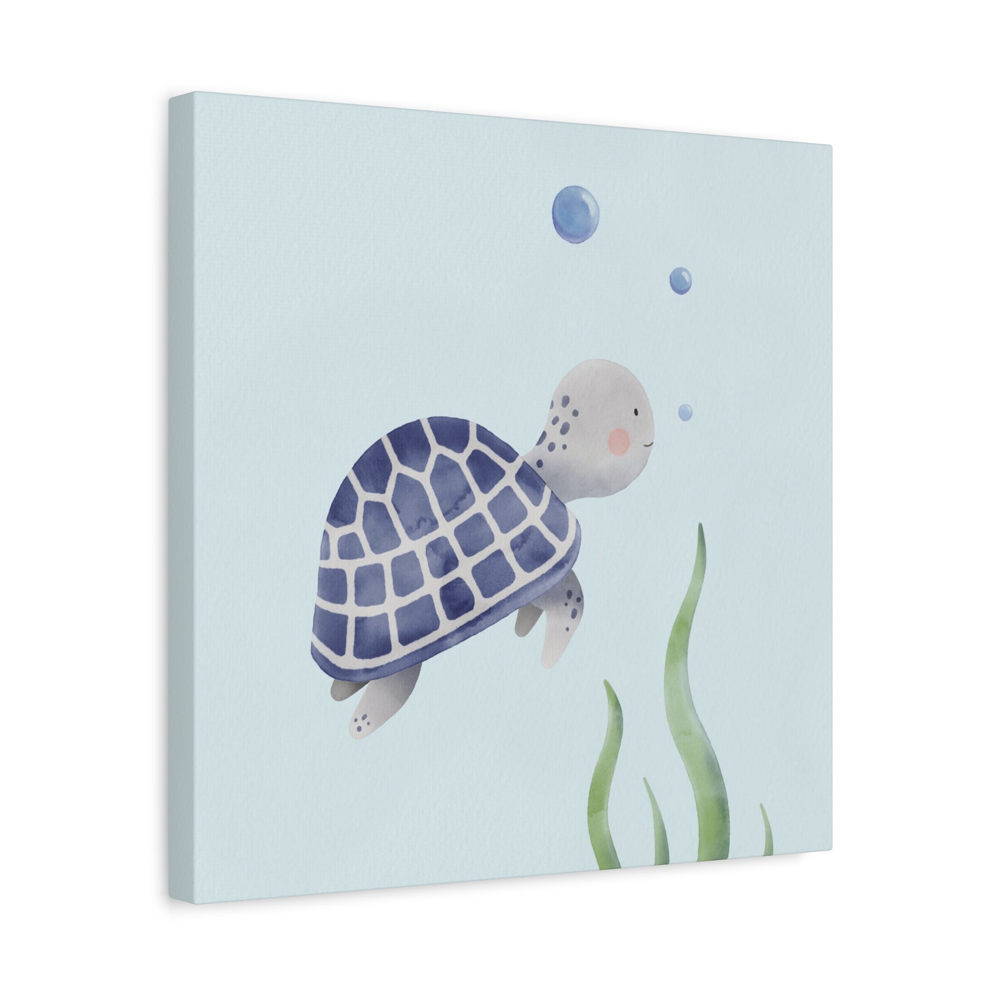 Watercolor Turtle Blue Canvas Wall Art Square - Canvasses