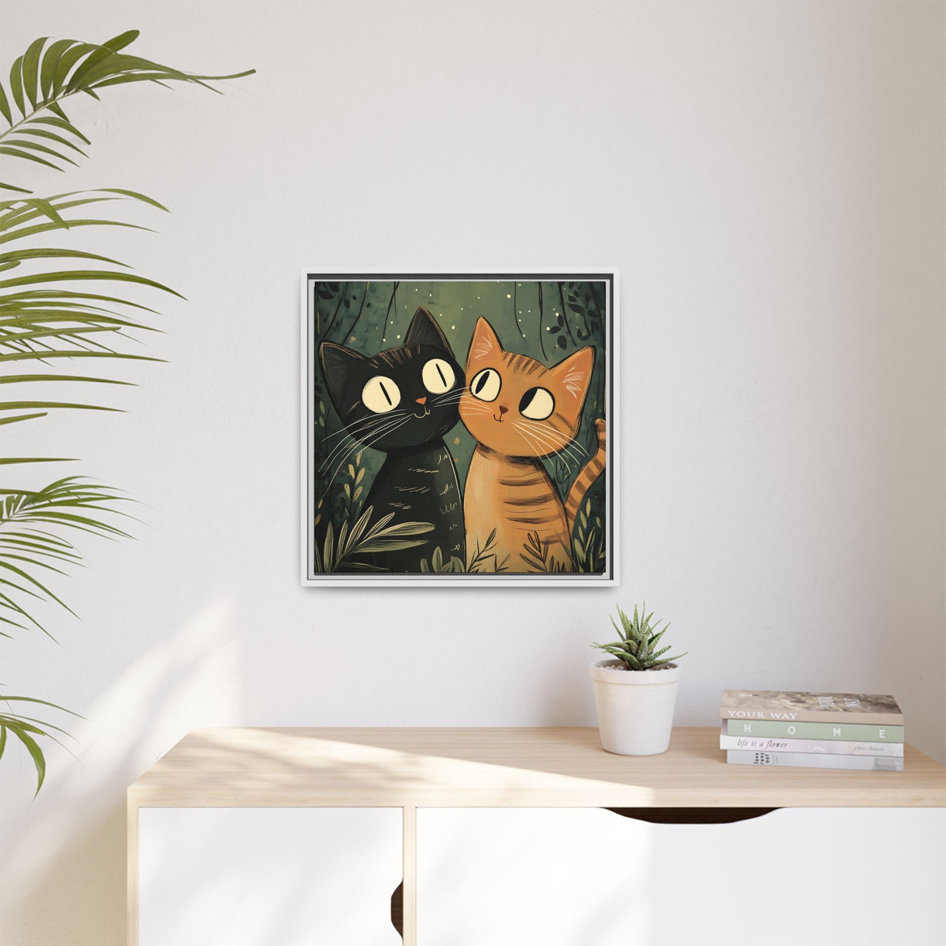 Cats in Love Framed Canvas Wall Art Square - Canvasses