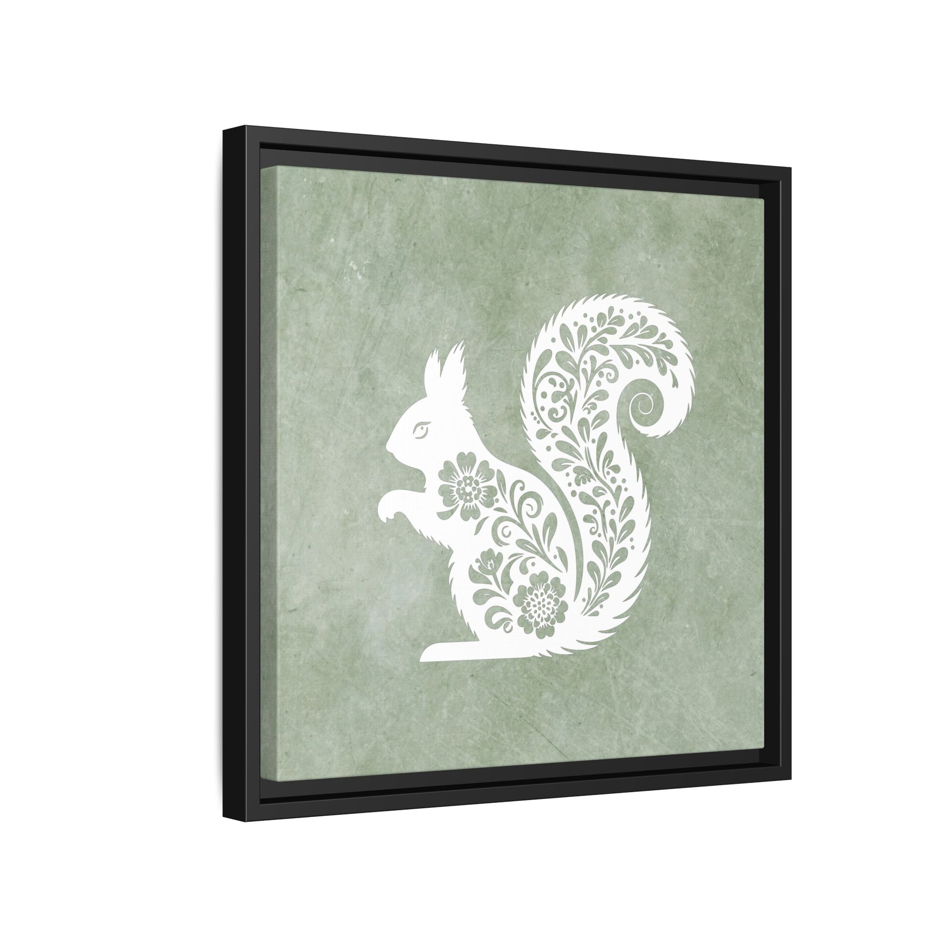 Silhouette Floral Squirrel Framed Canvas Wall Art Square - Canvasses