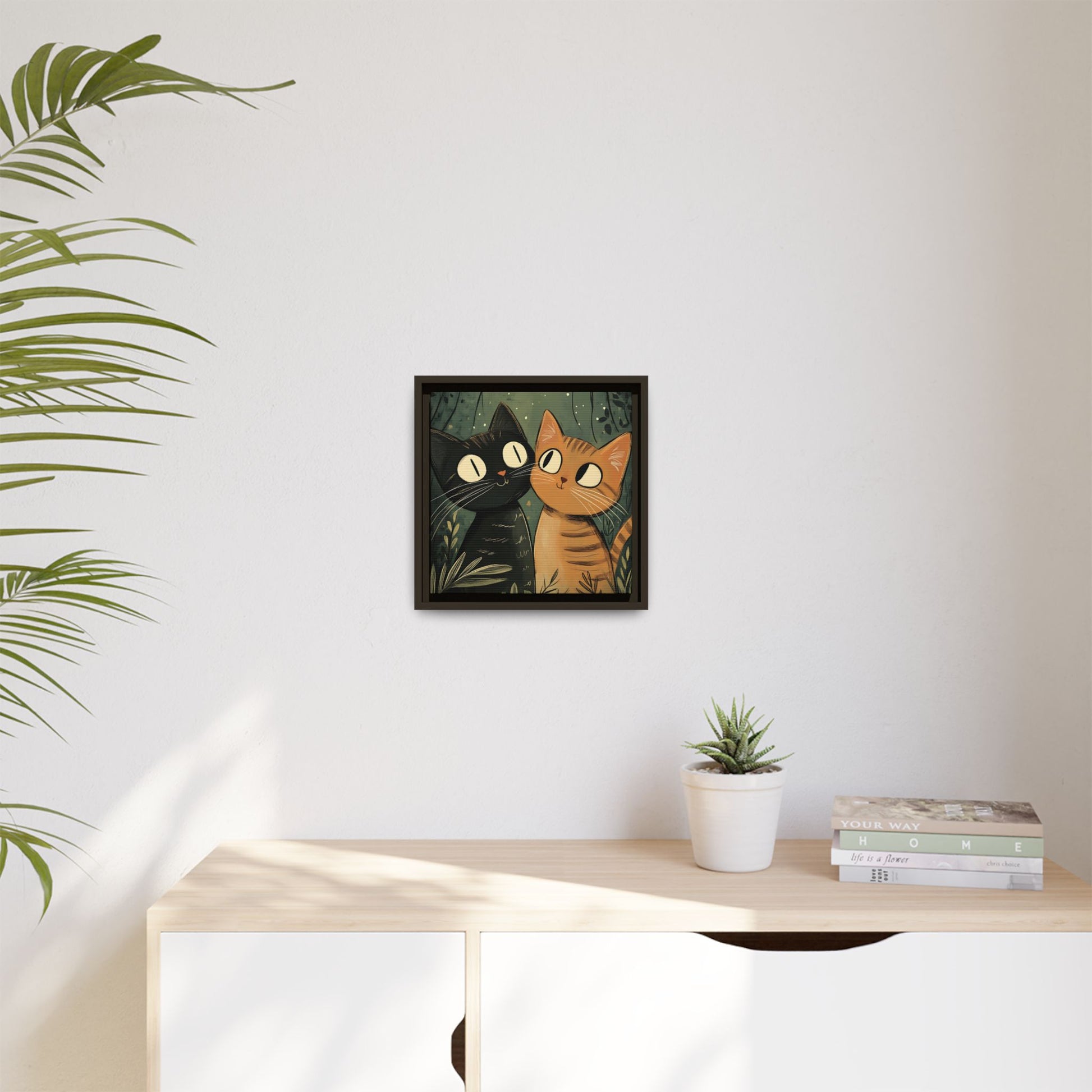 Cats in Love Framed Canvas Wall Art Square - Canvasses
