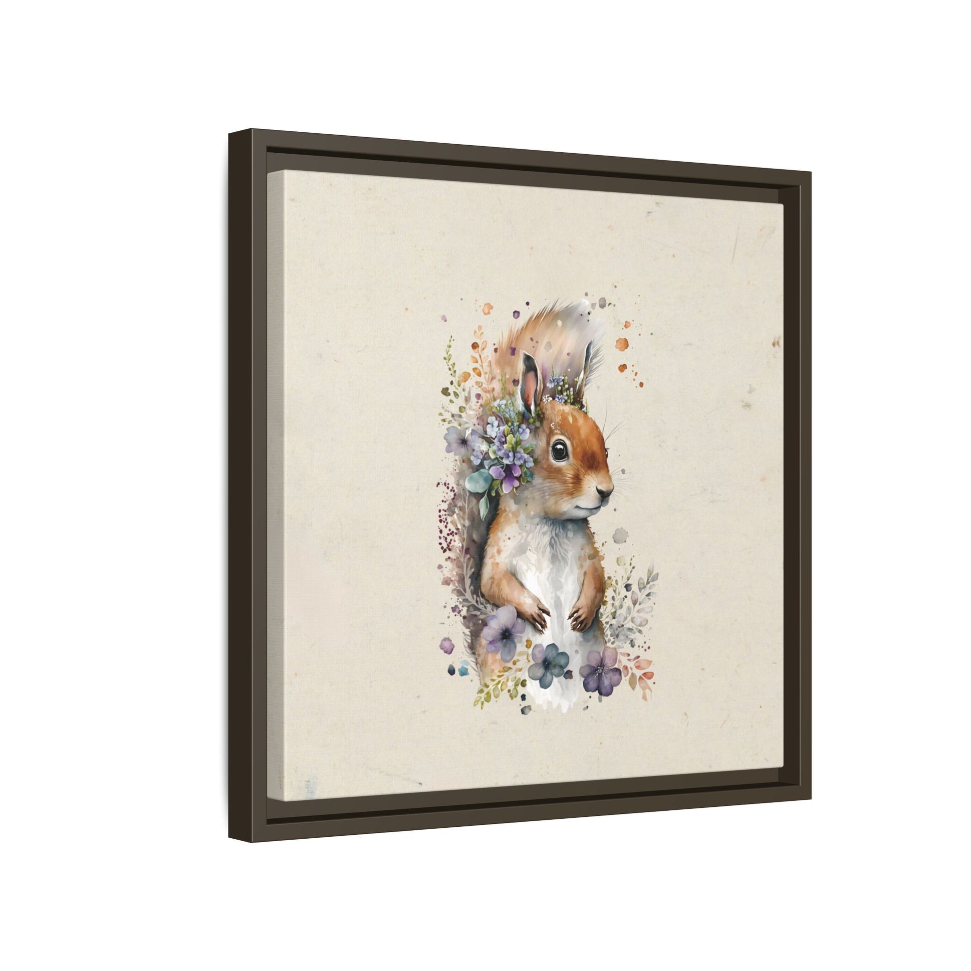 Watercolor Squirrel Framed Canvas Wall Art Square - Canvasses