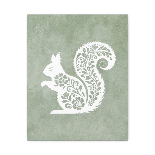 Silhouette Floral Squirrel Canvas Wall Art Vertical - Canvasses