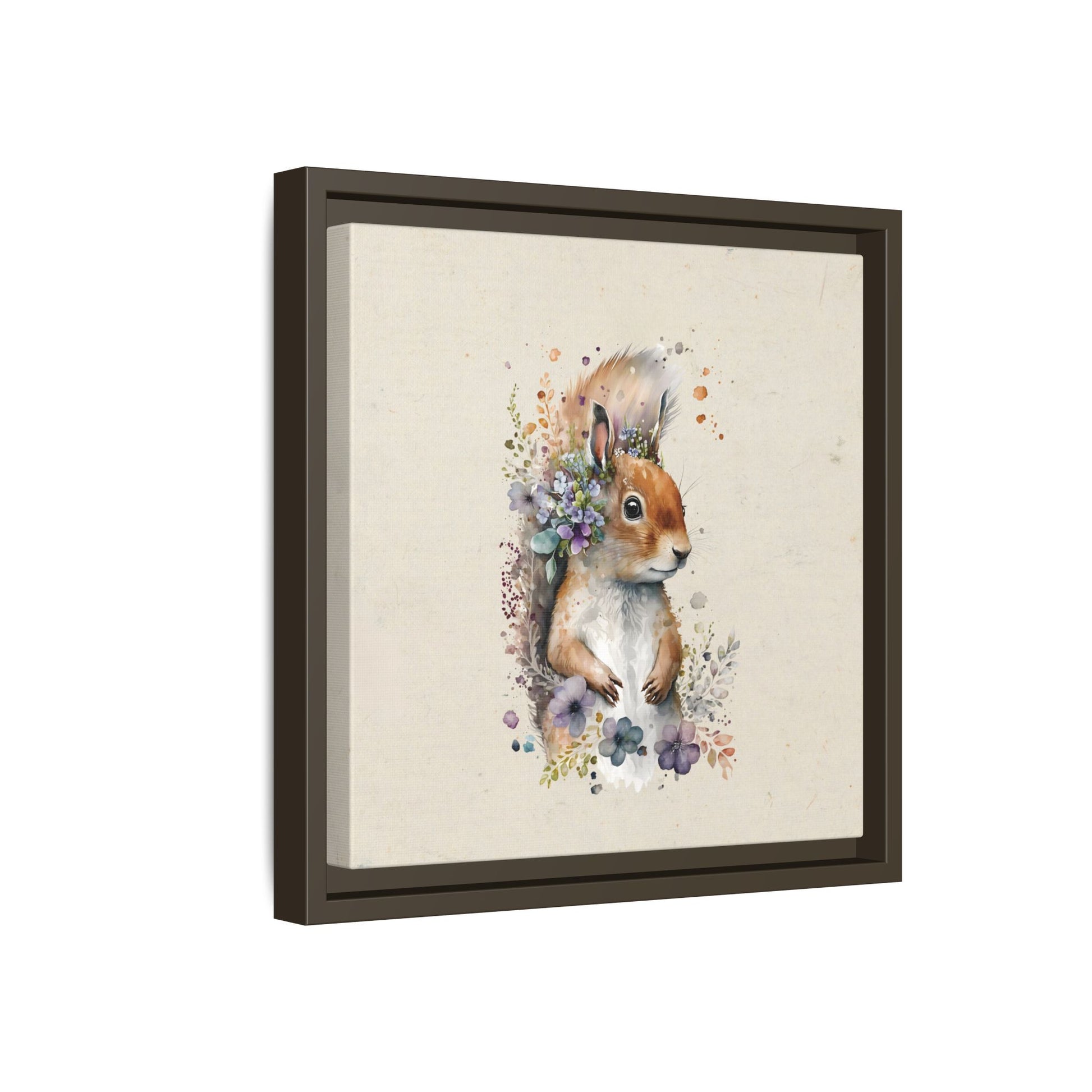 Watercolor Squirrel Framed Canvas Wall Art Square - Canvasses