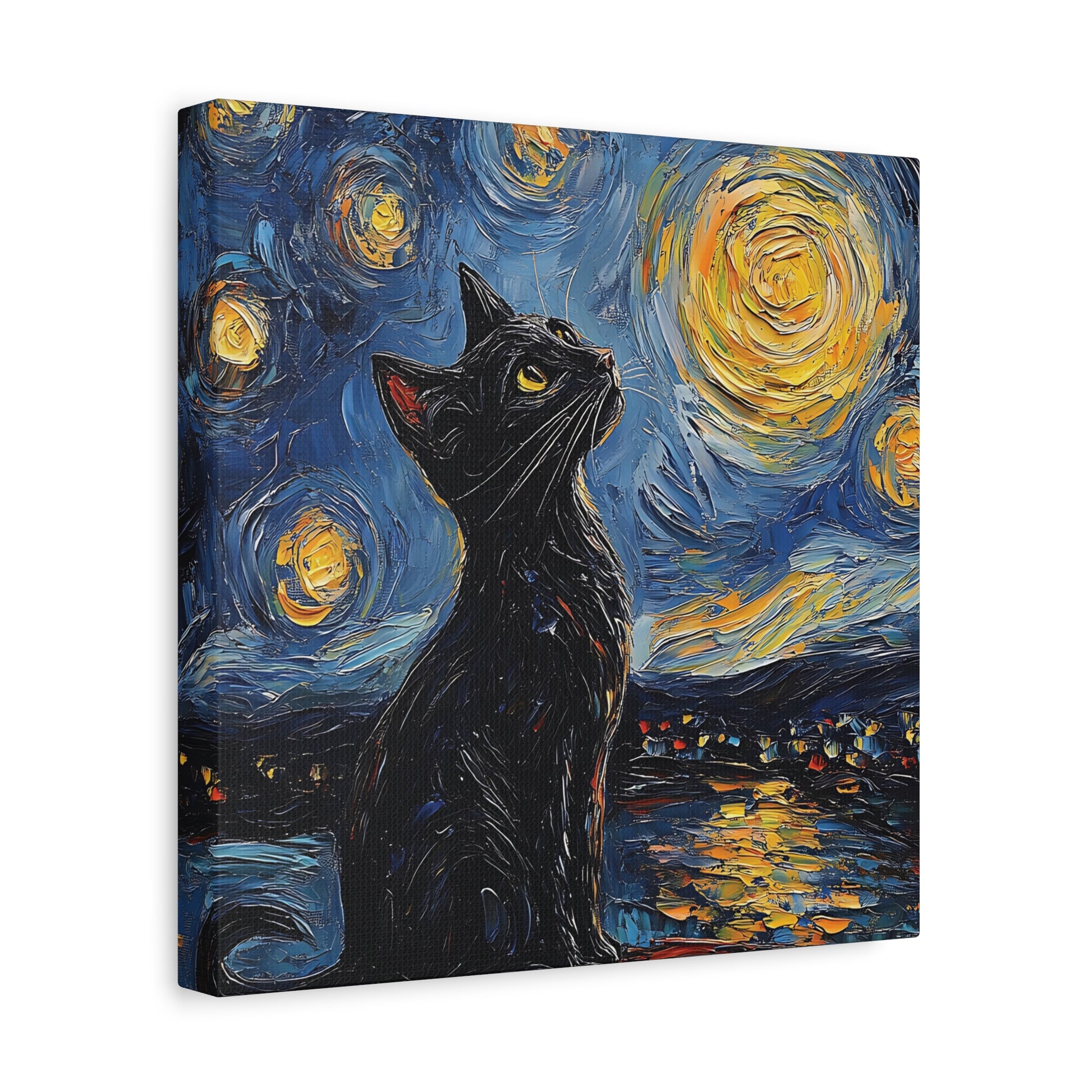 Black Starry Cat Canvas Wall Art Square - Canvasses