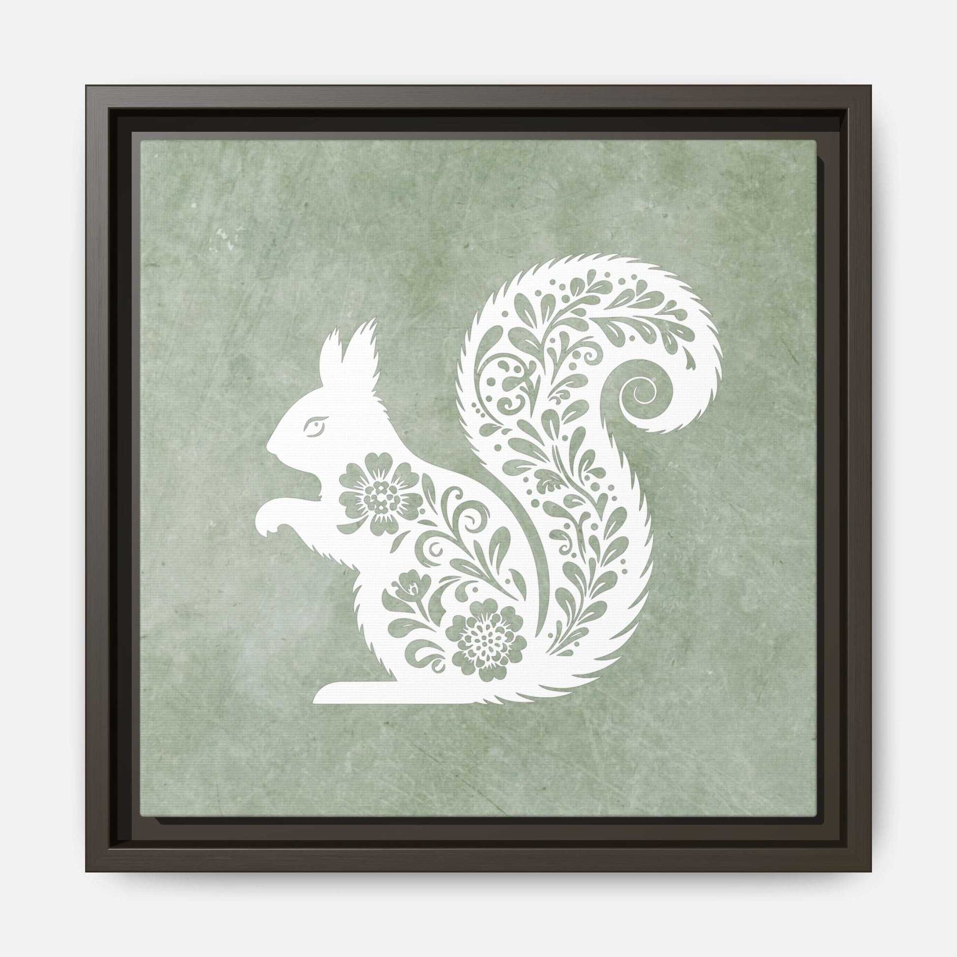 Silhouette Floral Squirrel Framed Canvas Wall Art Square - Canvasses