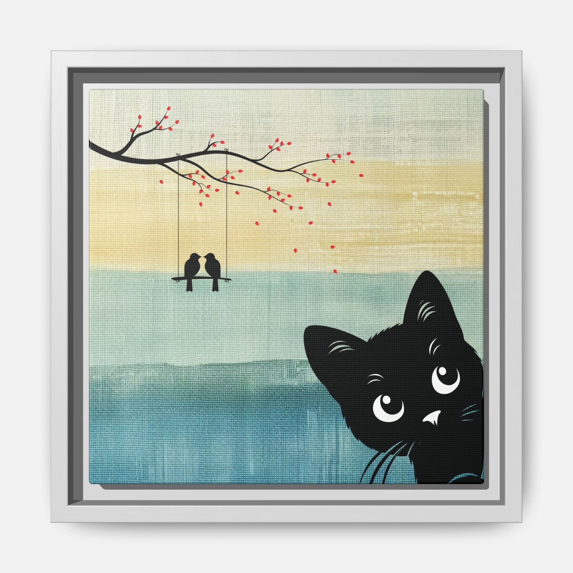 Peekaboo Cat Framed Canvas Wall Art Square - Canvasses