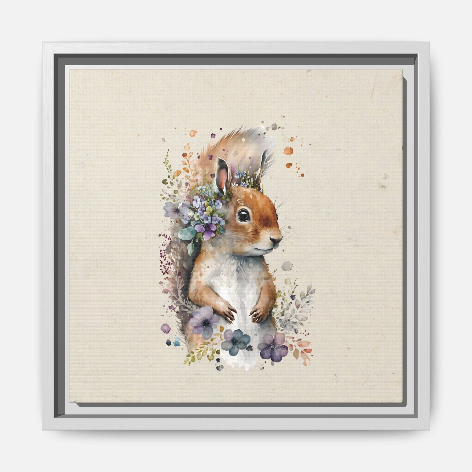 Watercolor Squirrel Framed Canvas Wall Art Square - Canvasses