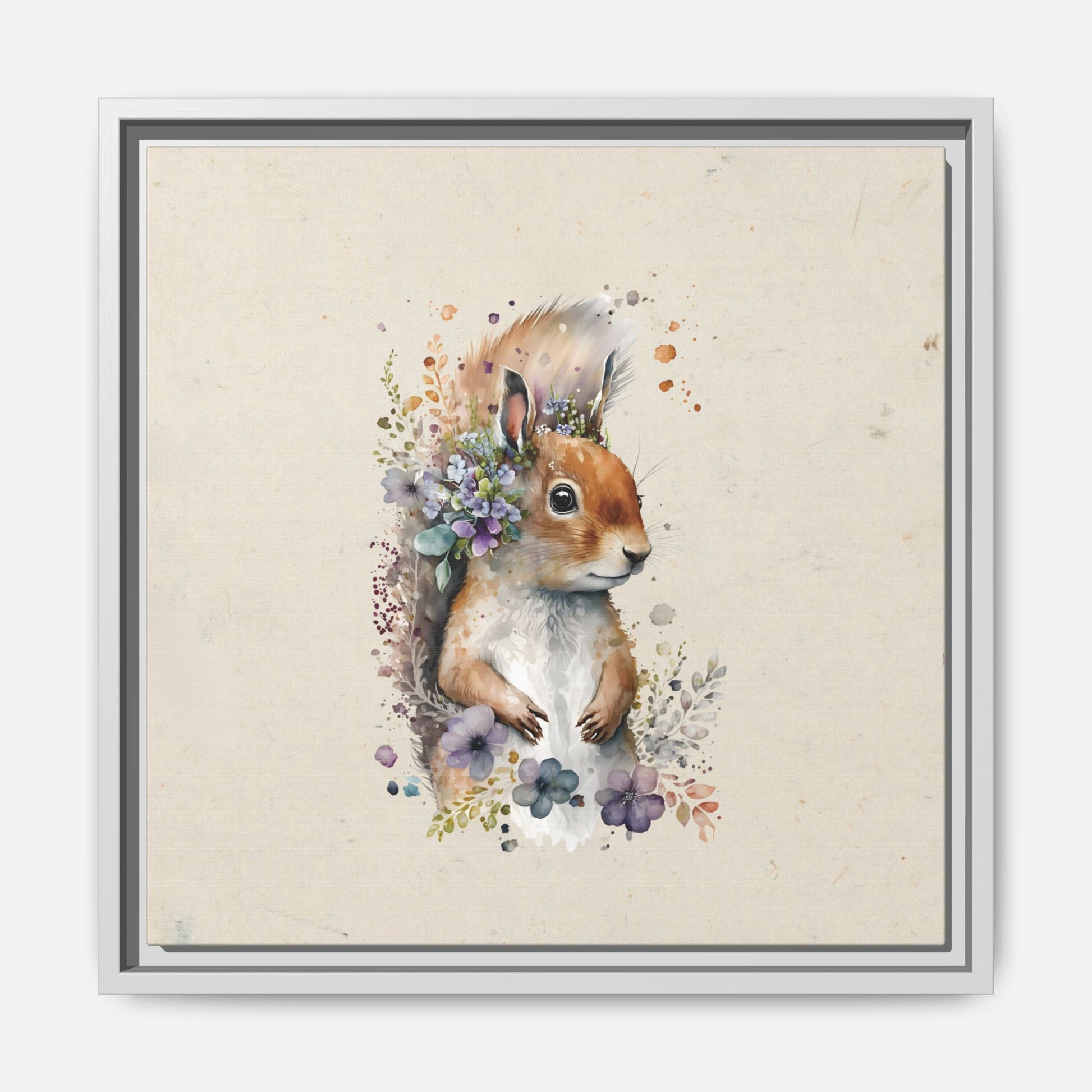 Watercolor Squirrel Framed Canvas Wall Art Square - Canvasses