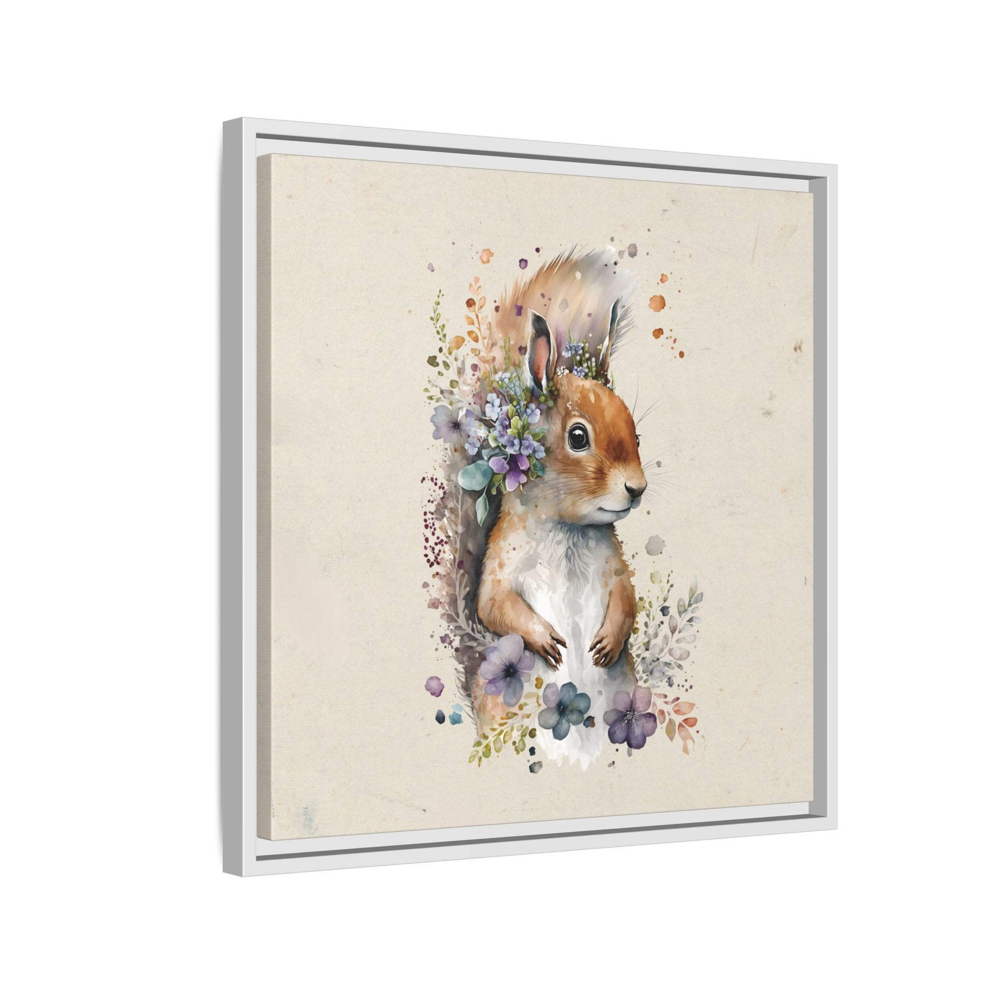 Watercolor Squirrel Framed Canvas Wall Art Square - Canvasses
