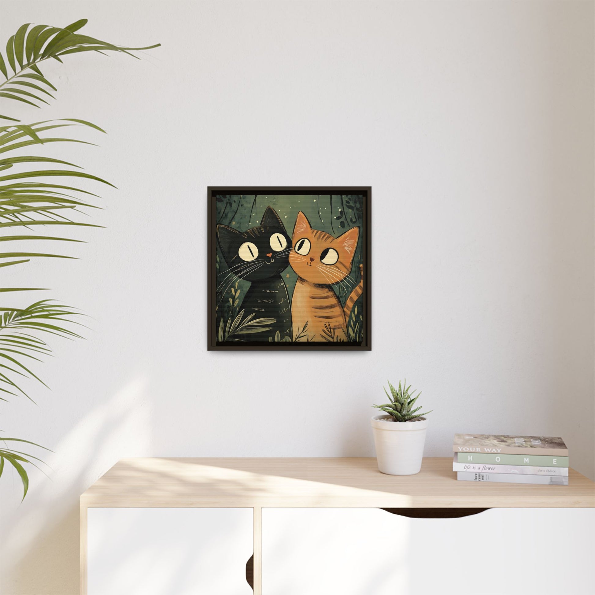 Cats in Love Framed Canvas Wall Art Square - Canvasses