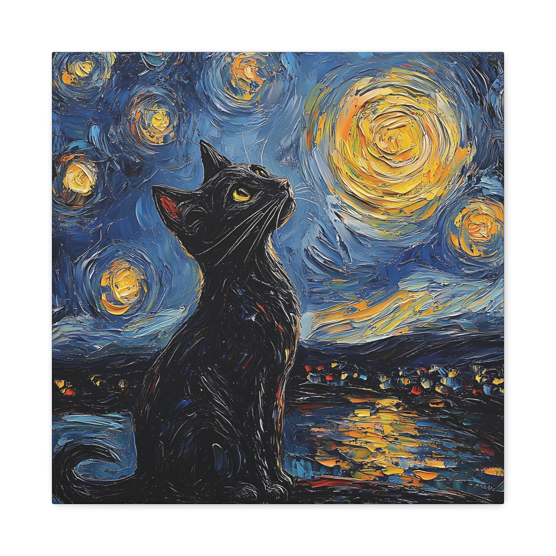 Black Starry Cat Canvas Wall Art Square - Canvasses
