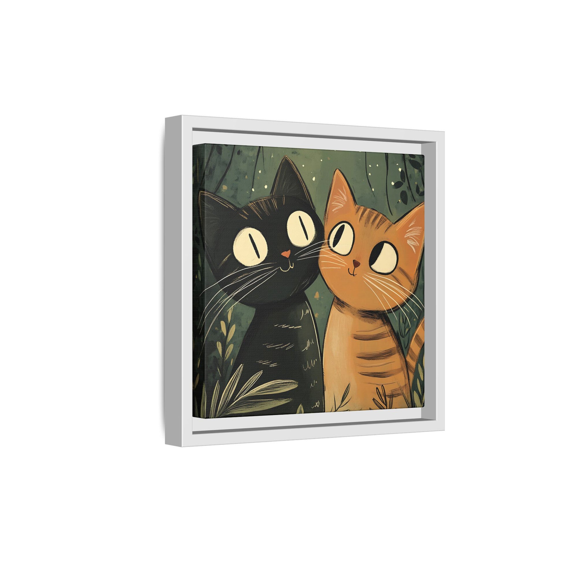 Cats in Love Framed Canvas Wall Art Square - Canvasses