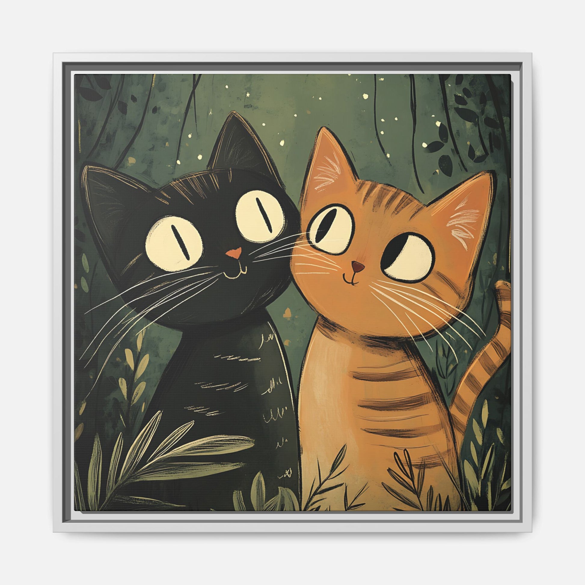 Cats in Love Framed Canvas Wall Art Square - Canvasses