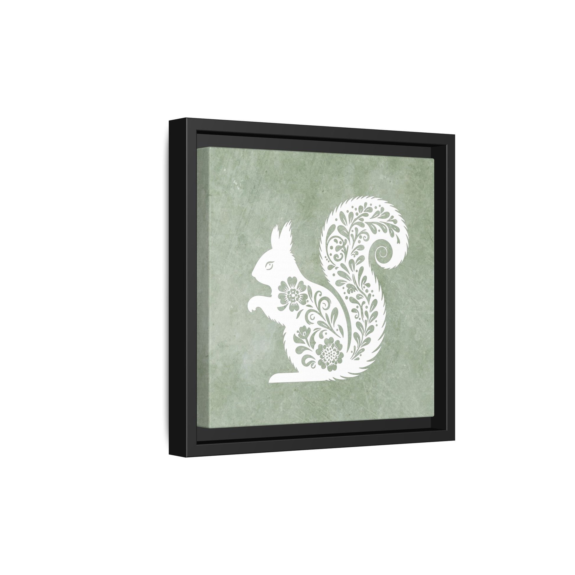 Silhouette Floral Squirrel Framed Canvas Wall Art Square - Canvasses