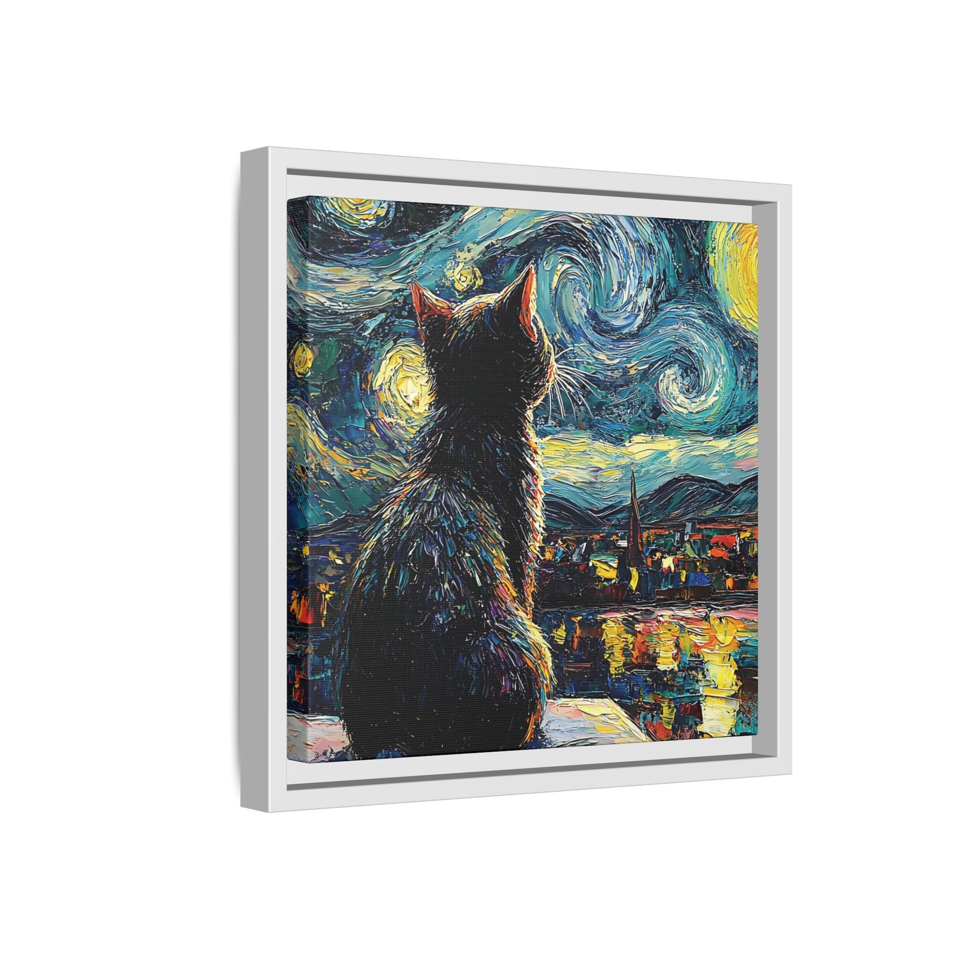 Starry Cat Framed Canvas Wall Art Square - Canvasses