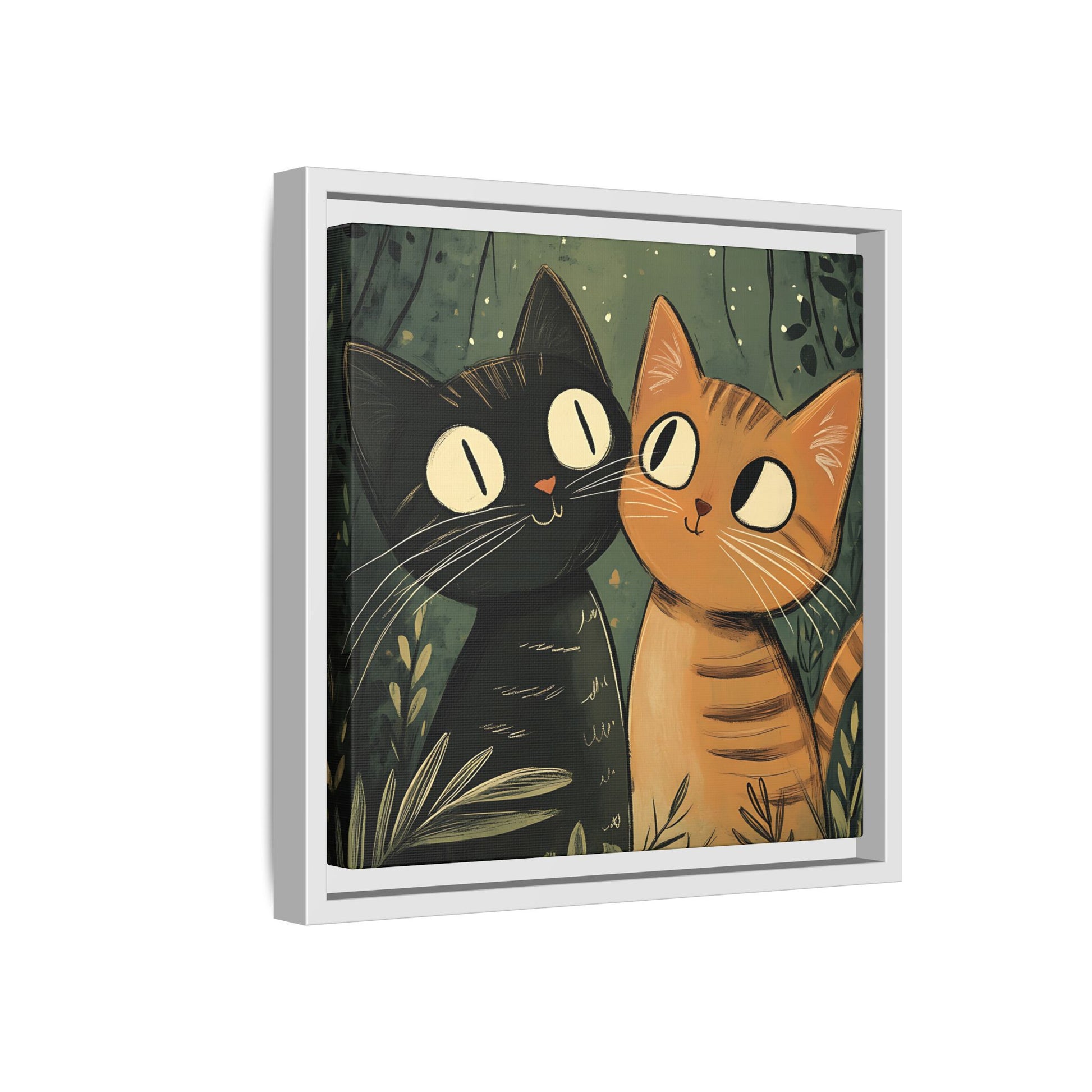 Cats in Love Framed Canvas Wall Art Square - Canvasses