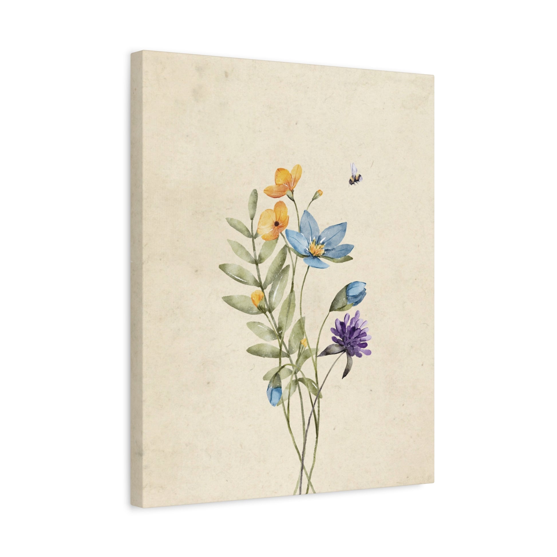 Vintage Wildflower Bee Canvas Wall Art Vertical - Canvasses