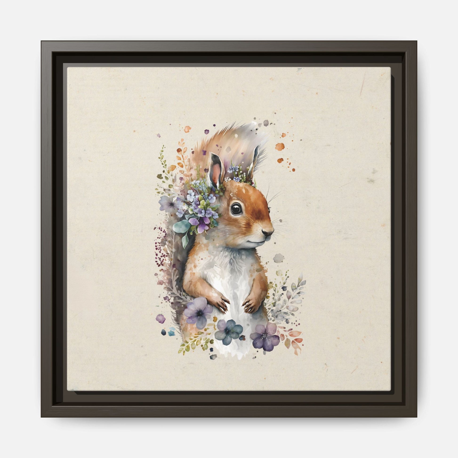 Watercolor Squirrel Framed Canvas Wall Art Square - Canvasses