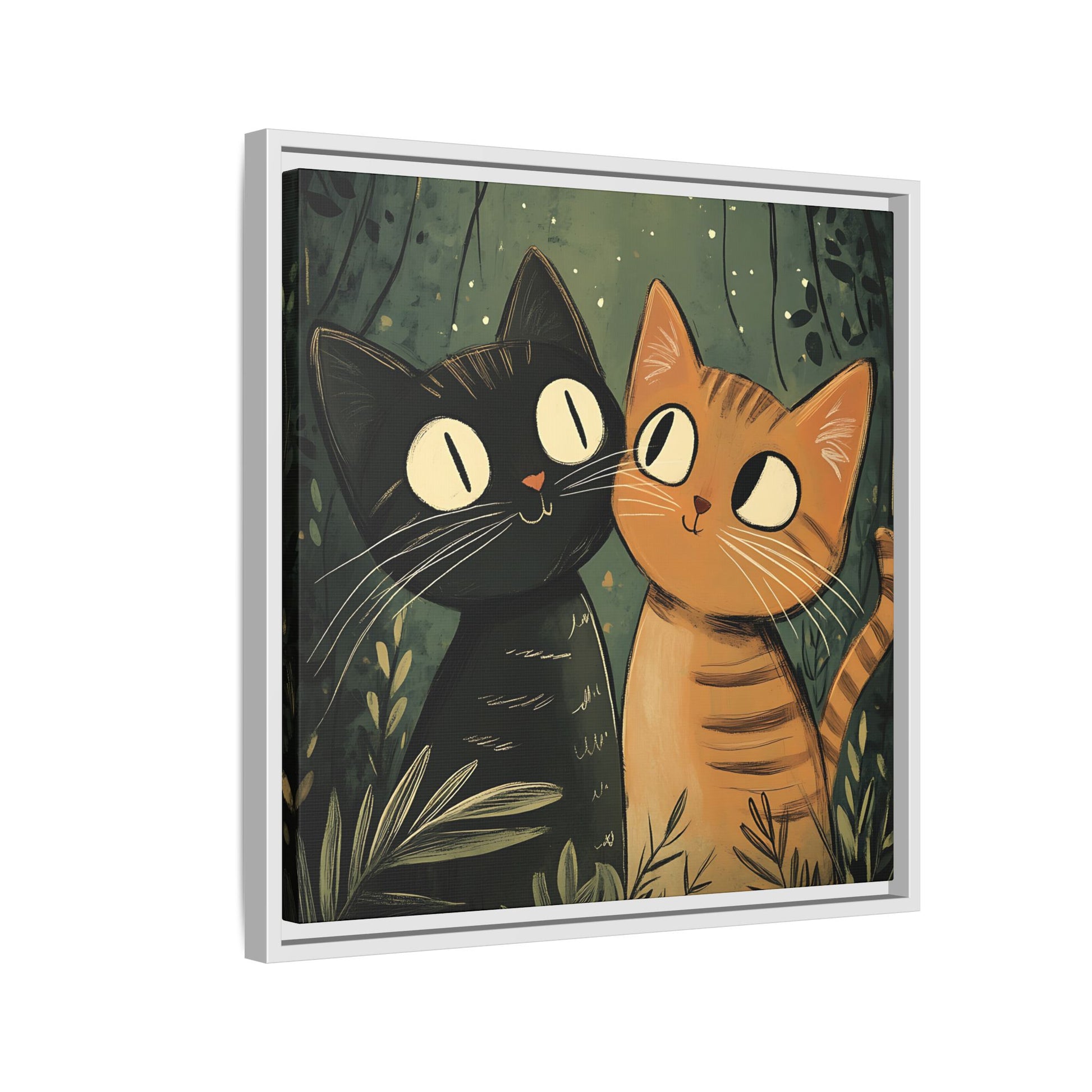 Cats in Love Framed Canvas Wall Art Square - Canvasses