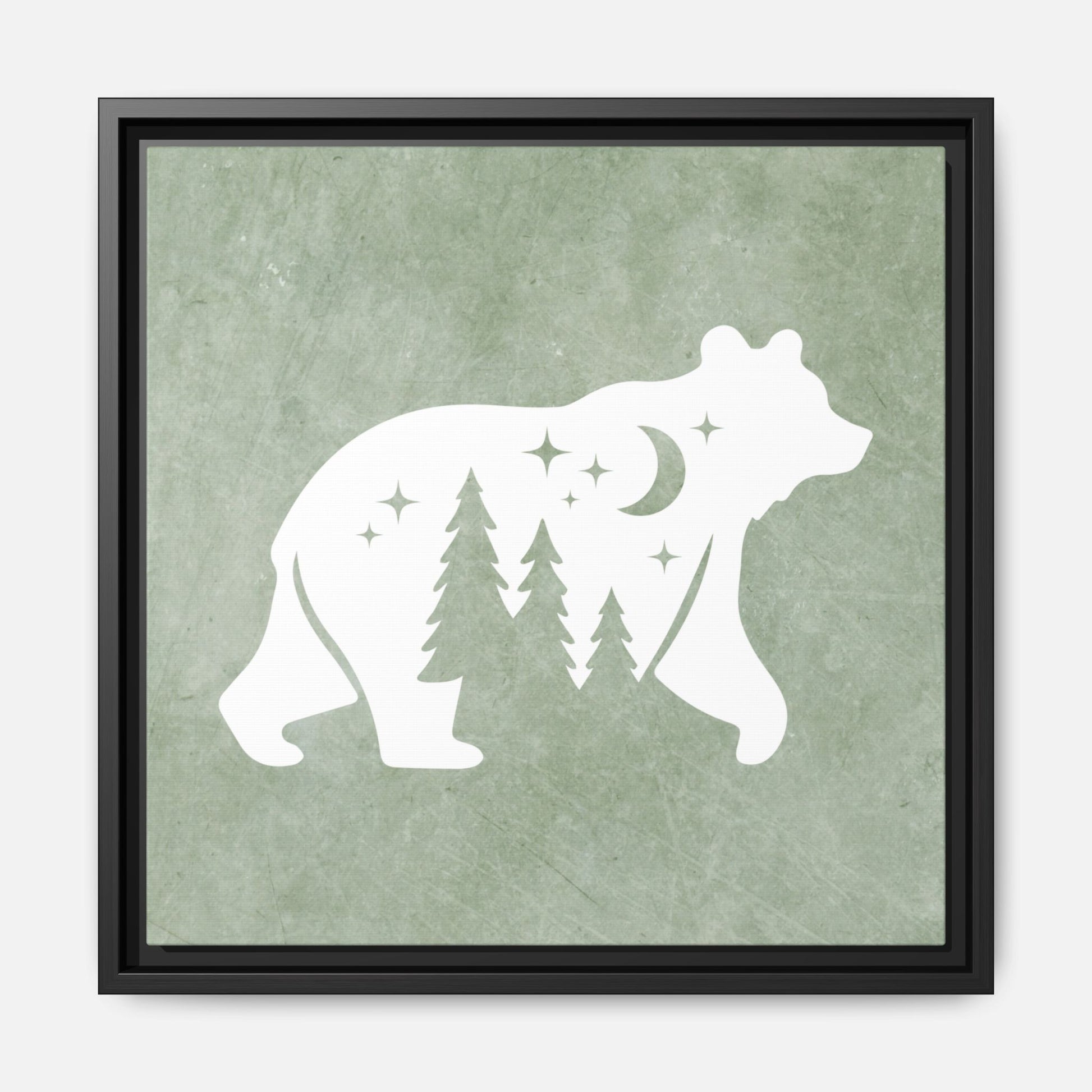 Silhouette Bear Framed Canvas Wall Art Square - Canvasses