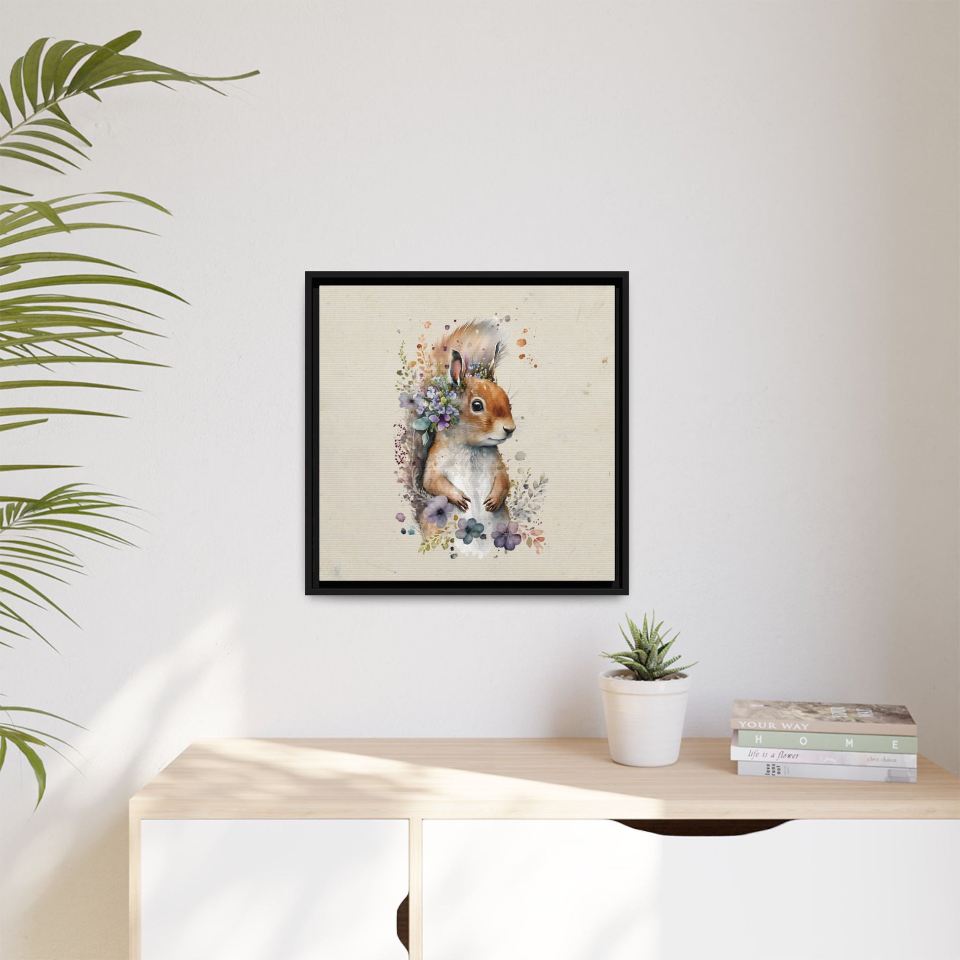 Watercolor Squirrel Framed Canvas Wall Art Square - Canvasses