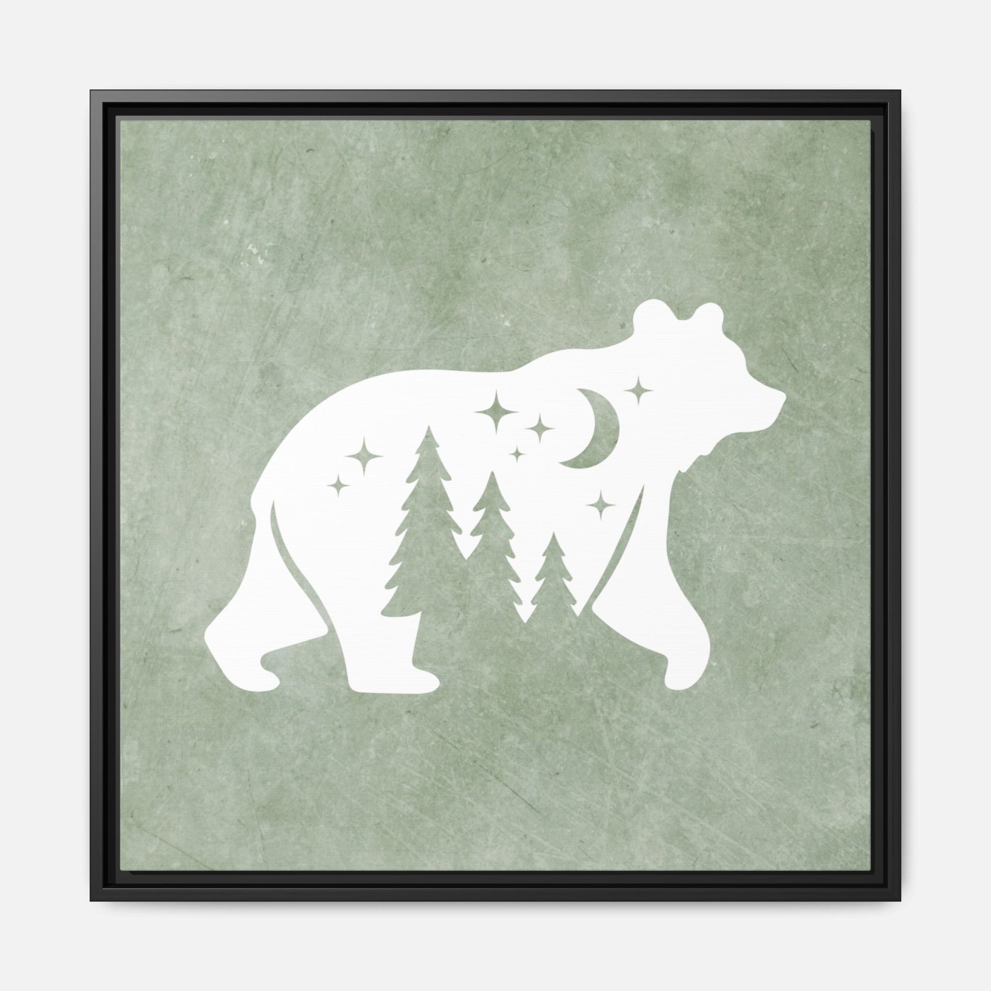 Silhouette Bear Framed Canvas Wall Art Square - Canvasses