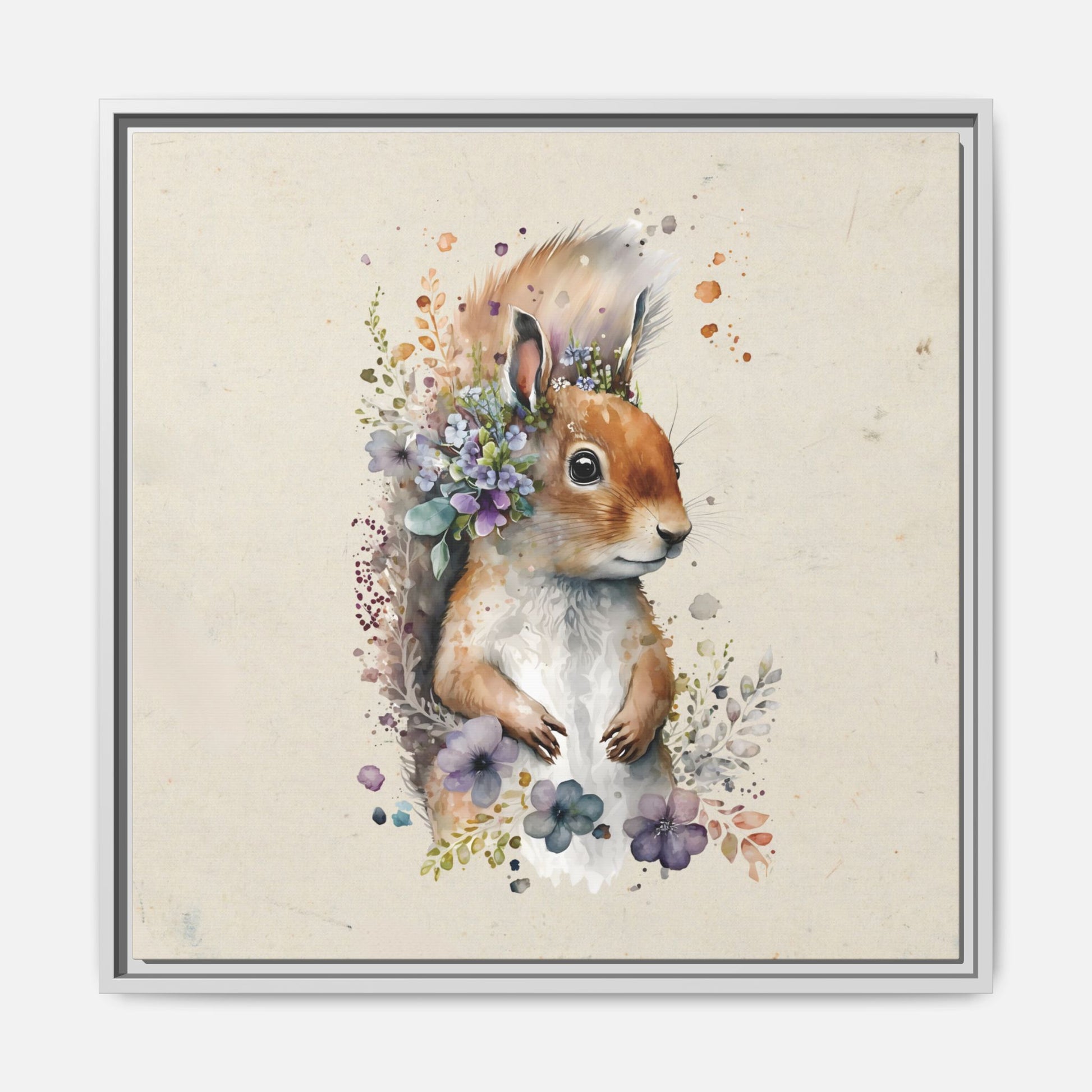 Watercolor Squirrel Framed Canvas Wall Art Square - Canvasses