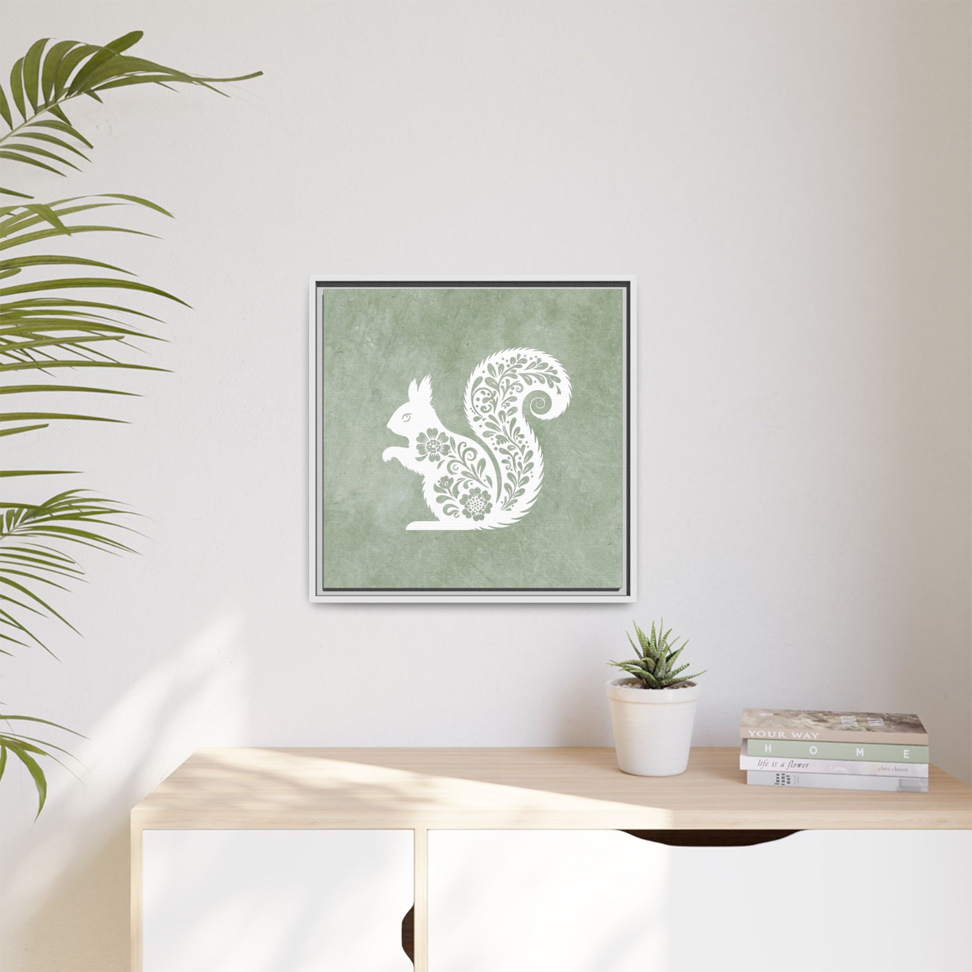 Silhouette Floral Squirrel Framed Canvas Wall Art Square - Canvasses