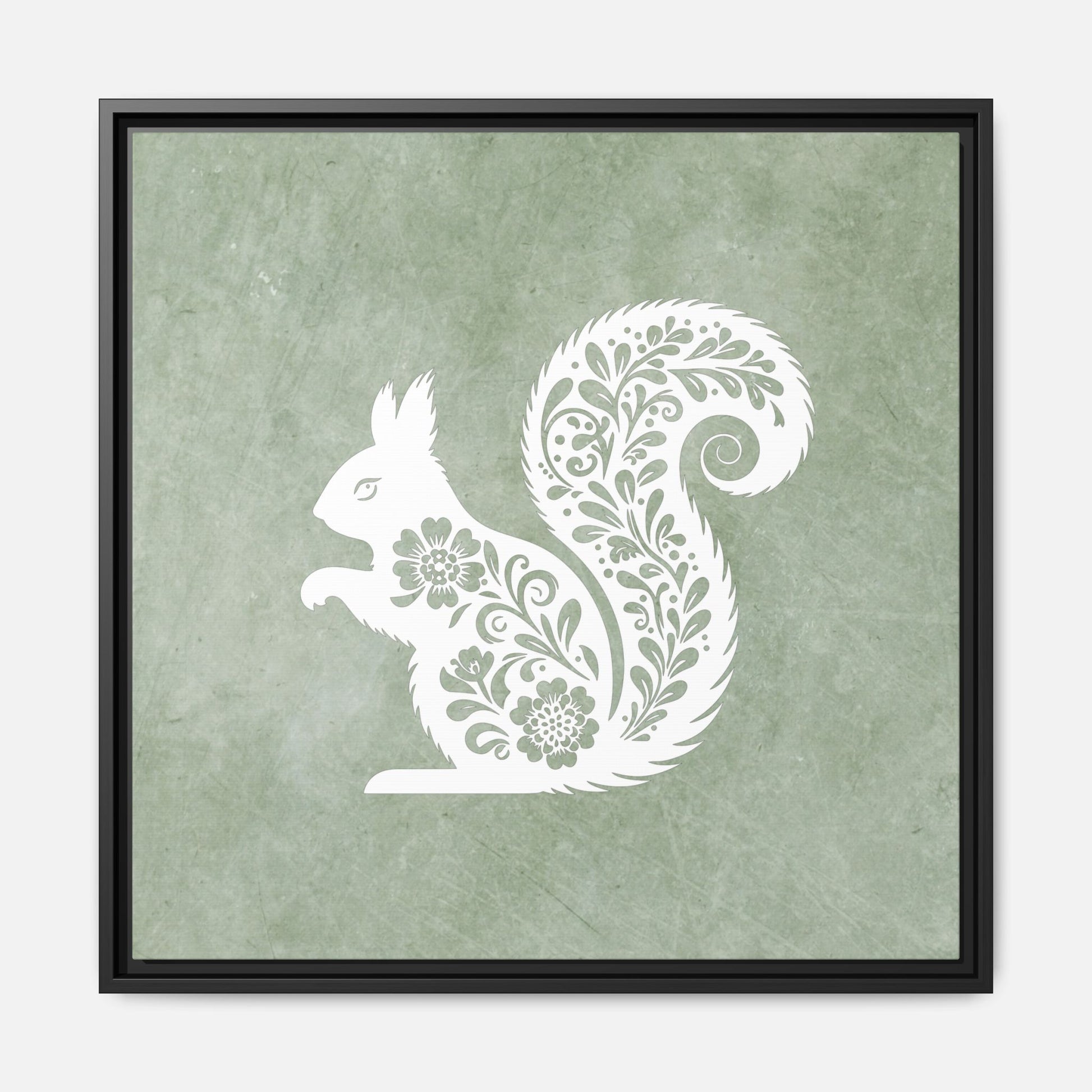 Silhouette Floral Squirrel Framed Canvas Wall Art Square - Canvasses