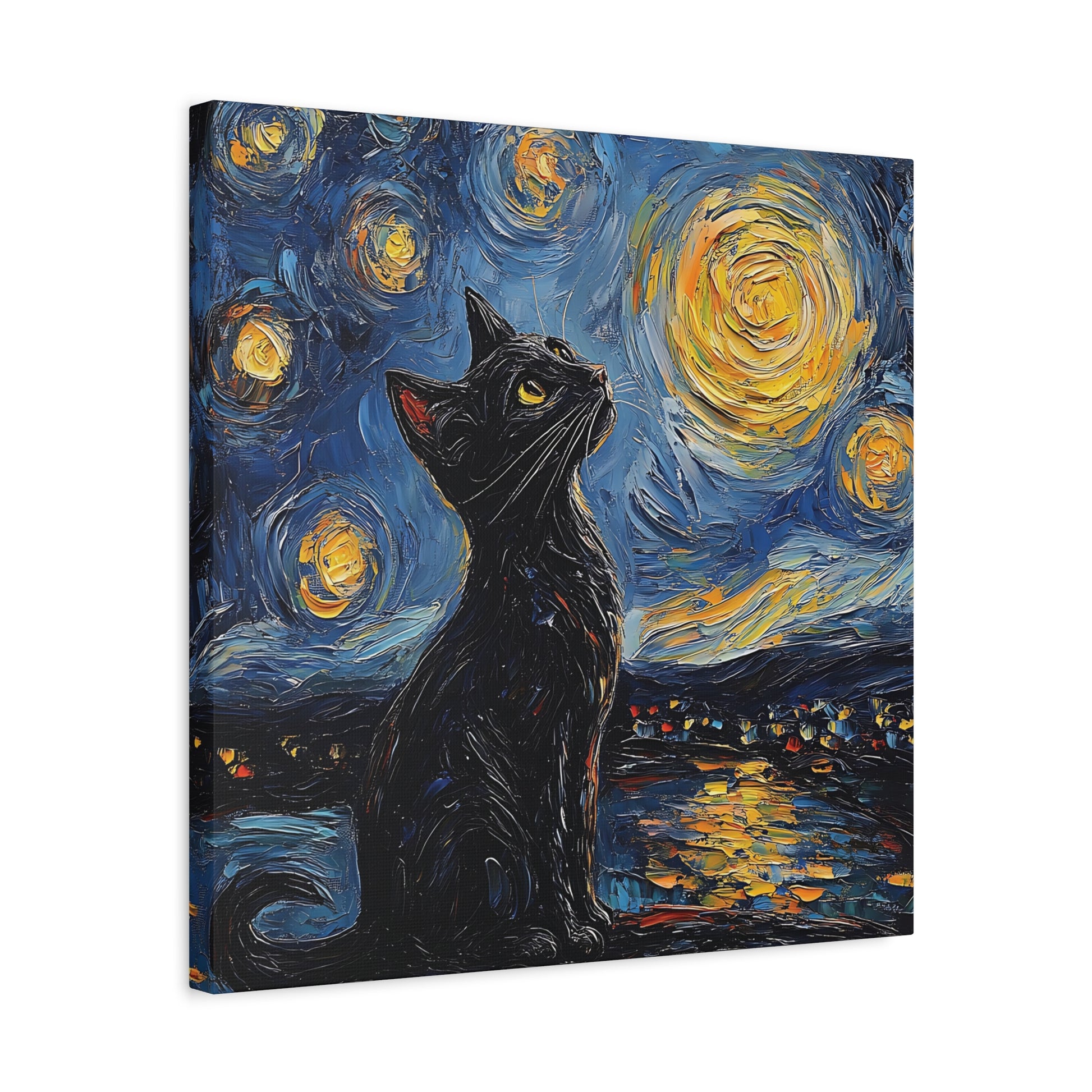 Black Starry Cat Canvas Wall Art Square - Canvasses