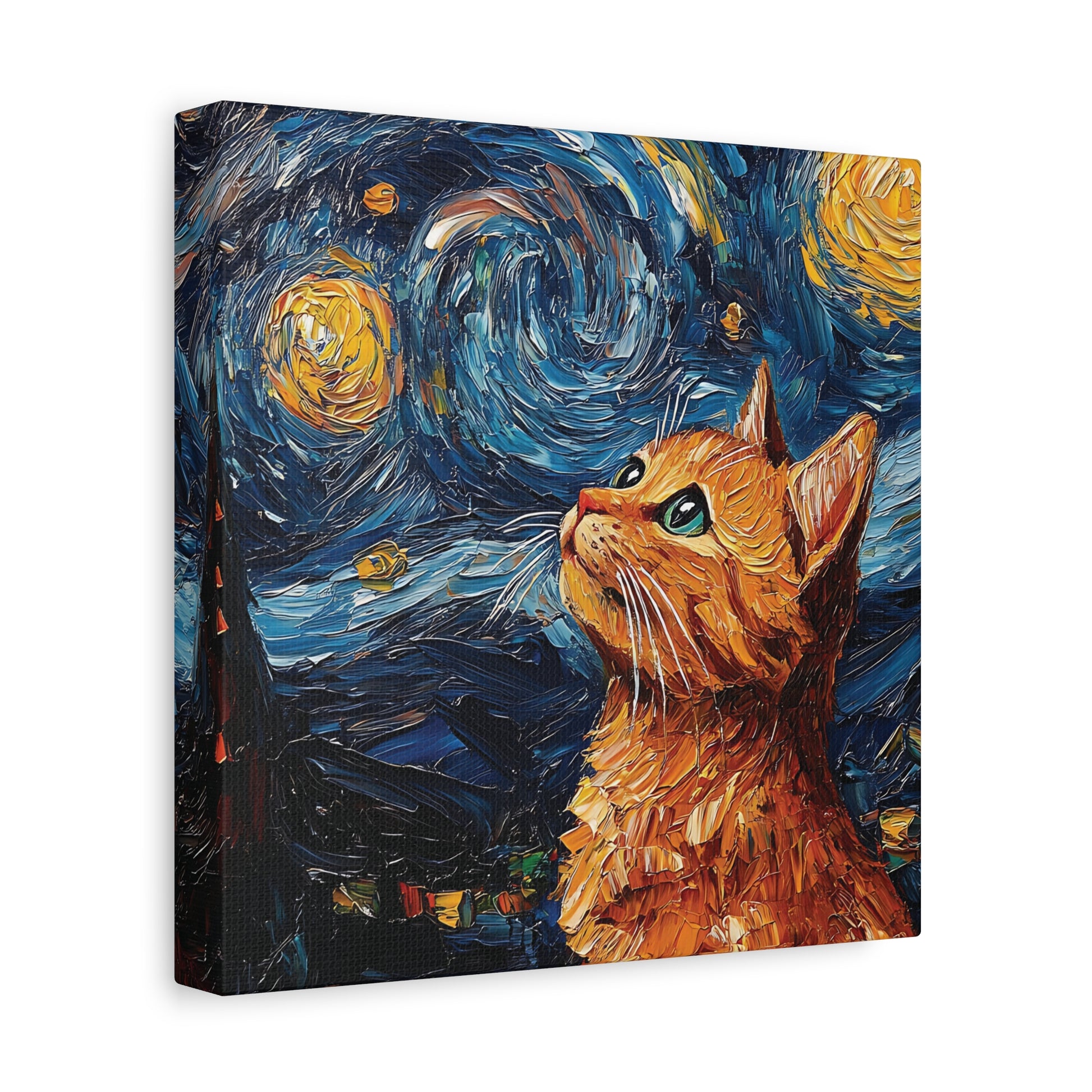 Golden Starry Cat Canvas Wall Art Square - Canvasses