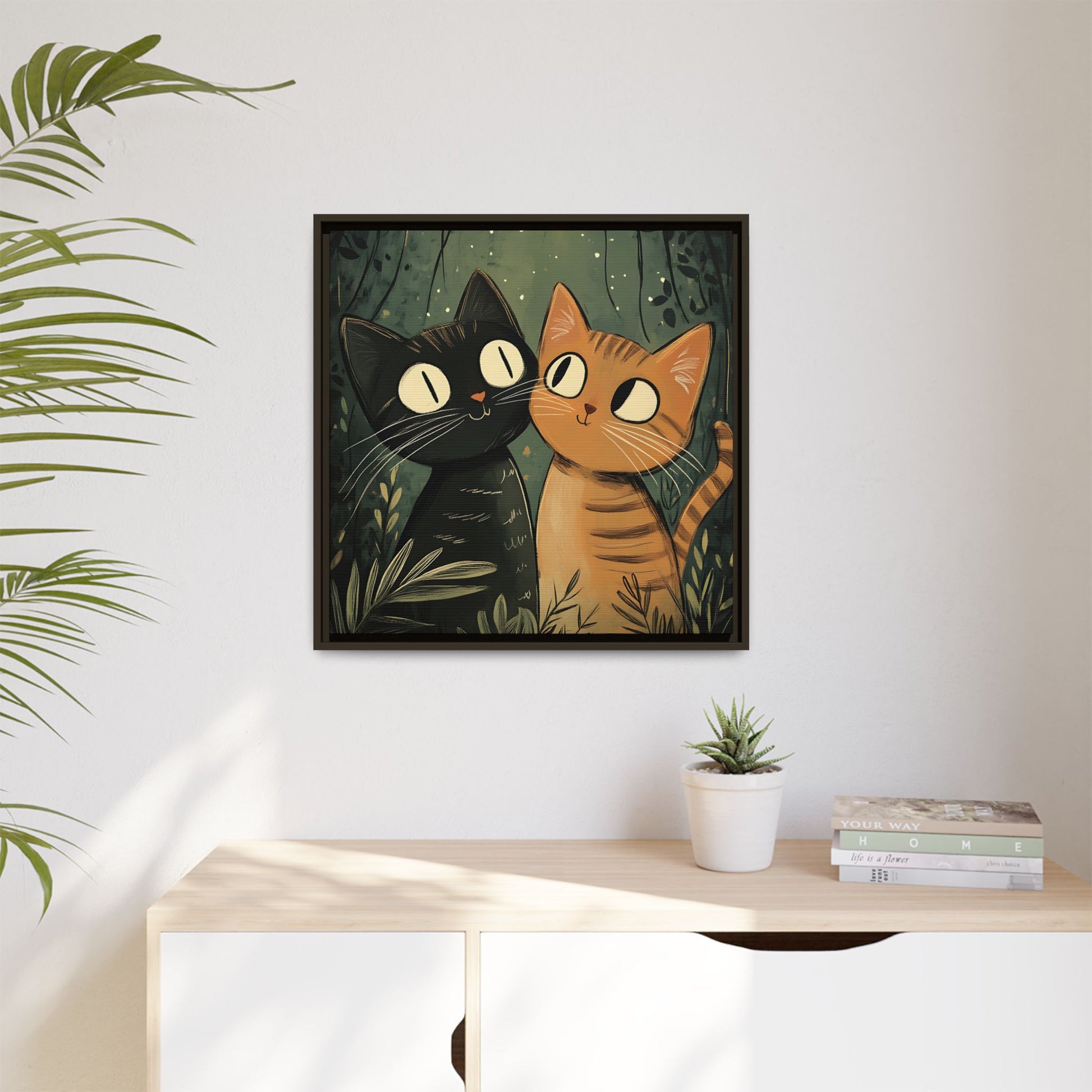 Cats in Love Framed Canvas Wall Art Square - Canvasses