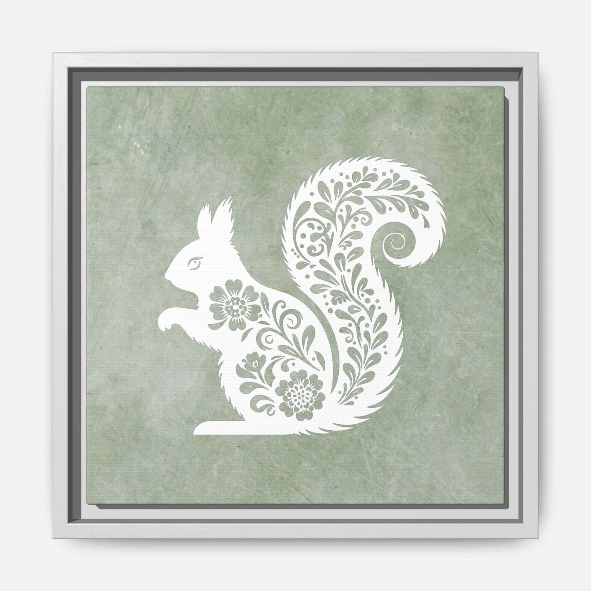Silhouette Floral Squirrel Framed Canvas Wall Art Square - Canvasses