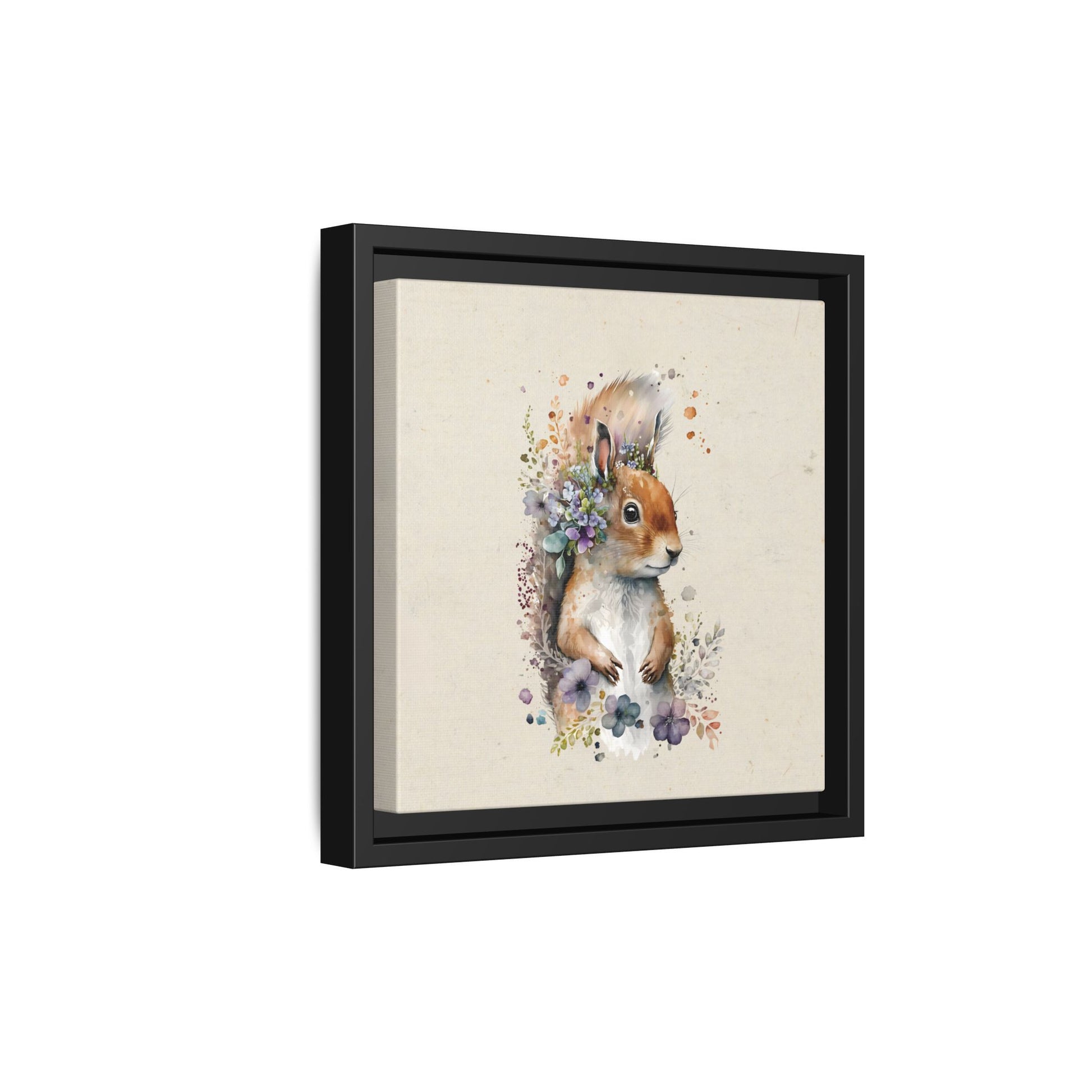 Watercolor Squirrel Framed Canvas Wall Art Square - Canvasses