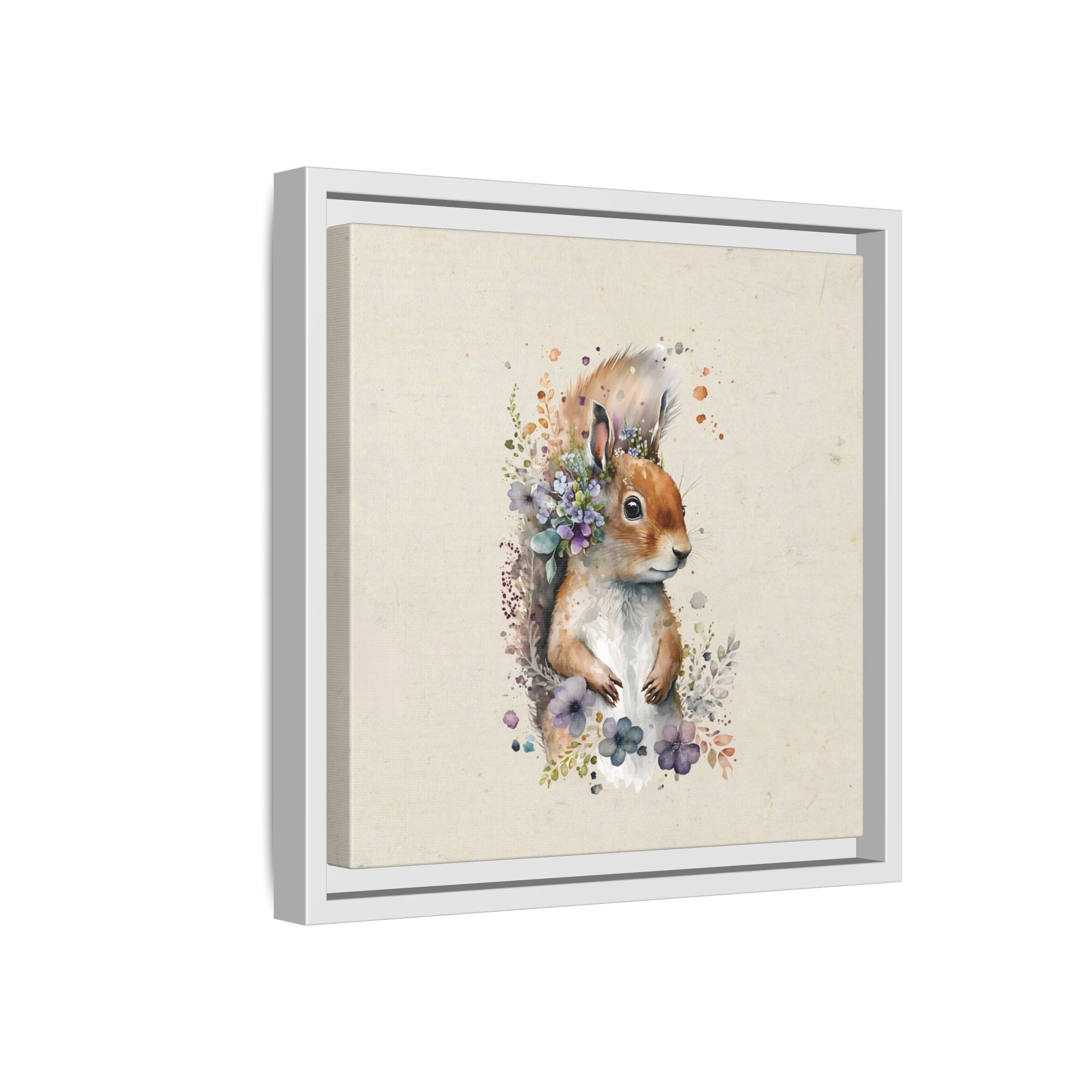 Watercolor Squirrel Framed Canvas Wall Art Square - Canvasses