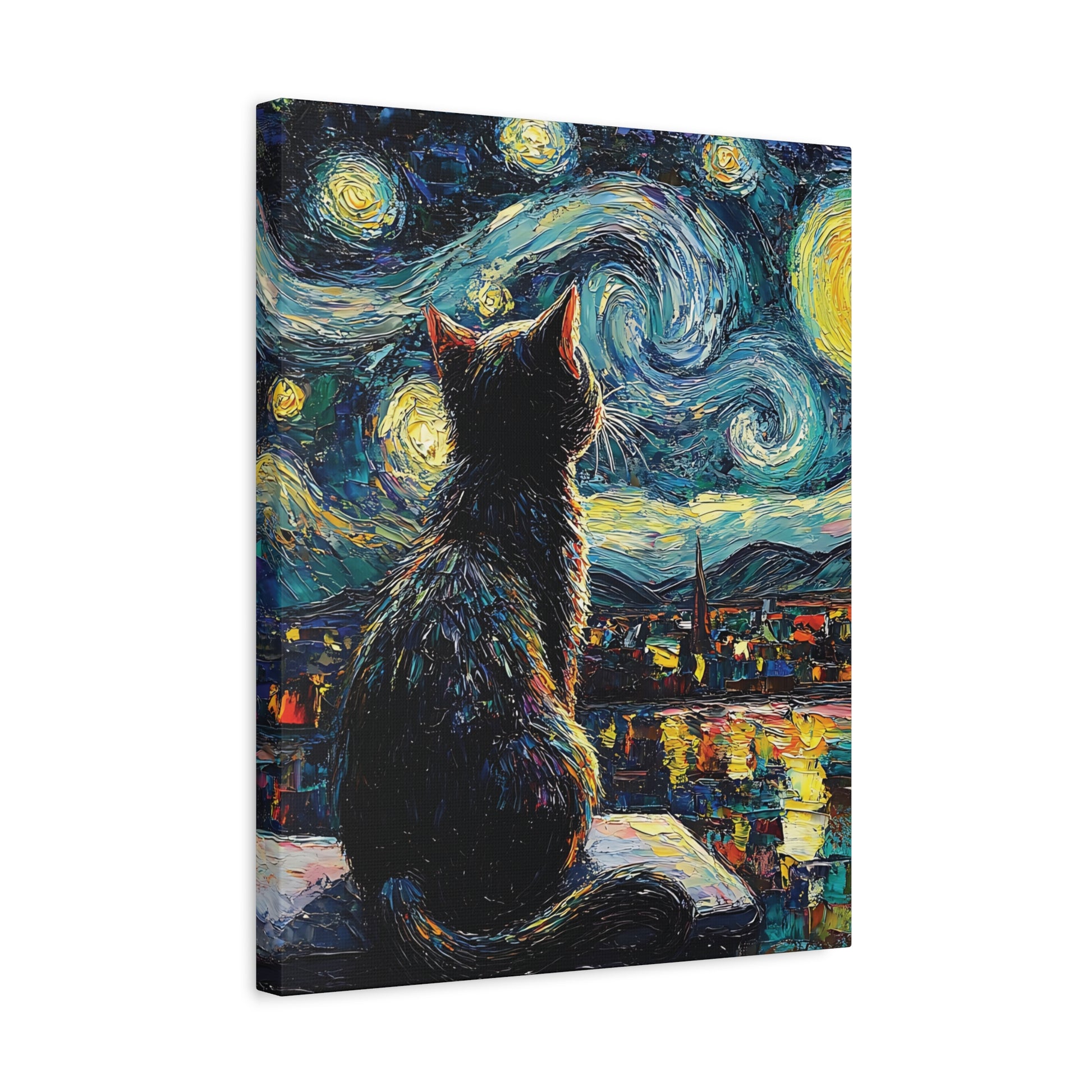 Starry Cat Canvas Wall Art Vertical - Canvasses