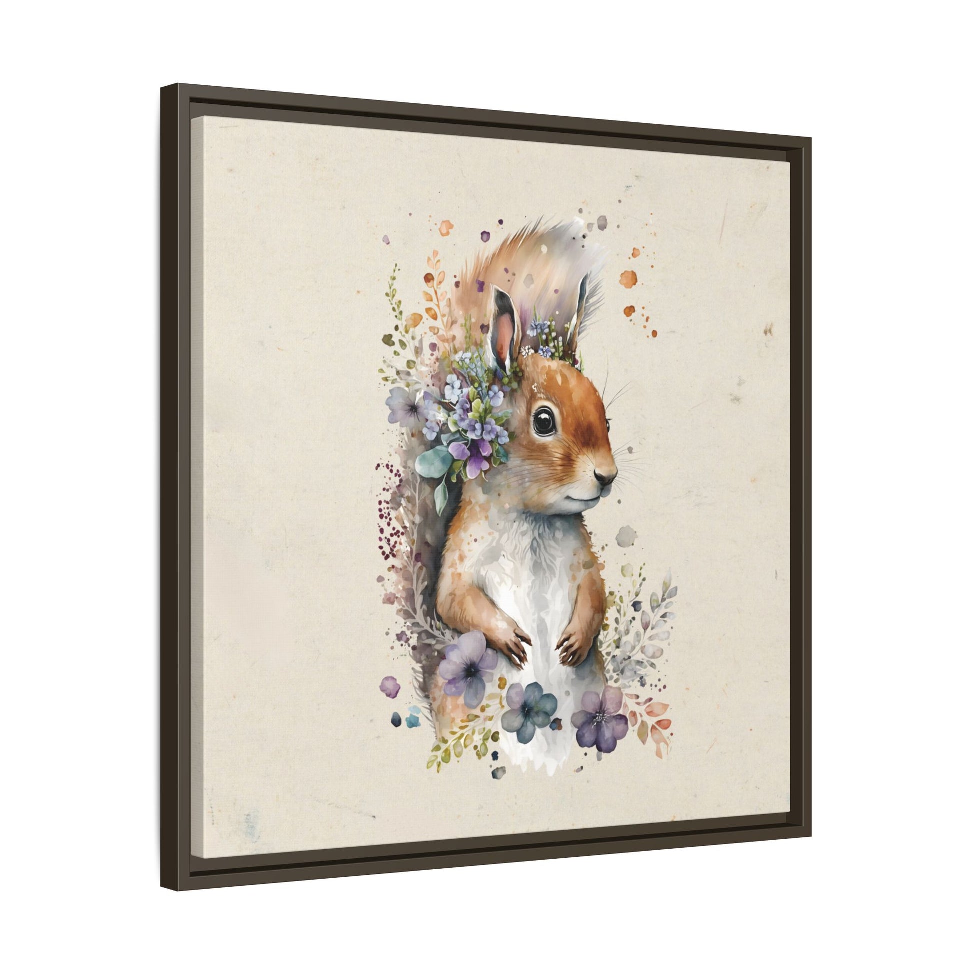 Watercolor Squirrel Framed Canvas Wall Art Square - Canvasses